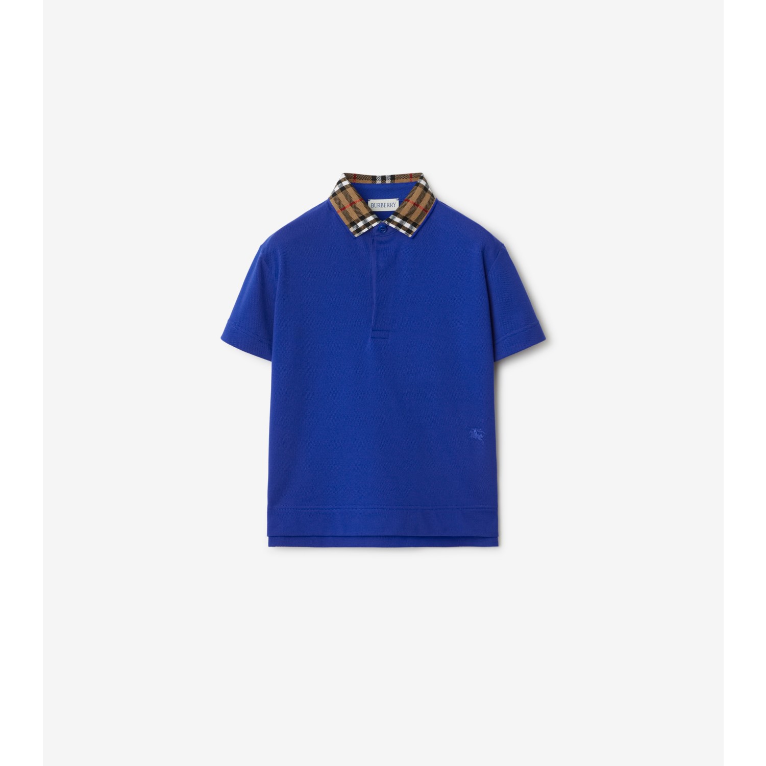 Check Collar Cotton Polo Shirt in Knight Burberry Official