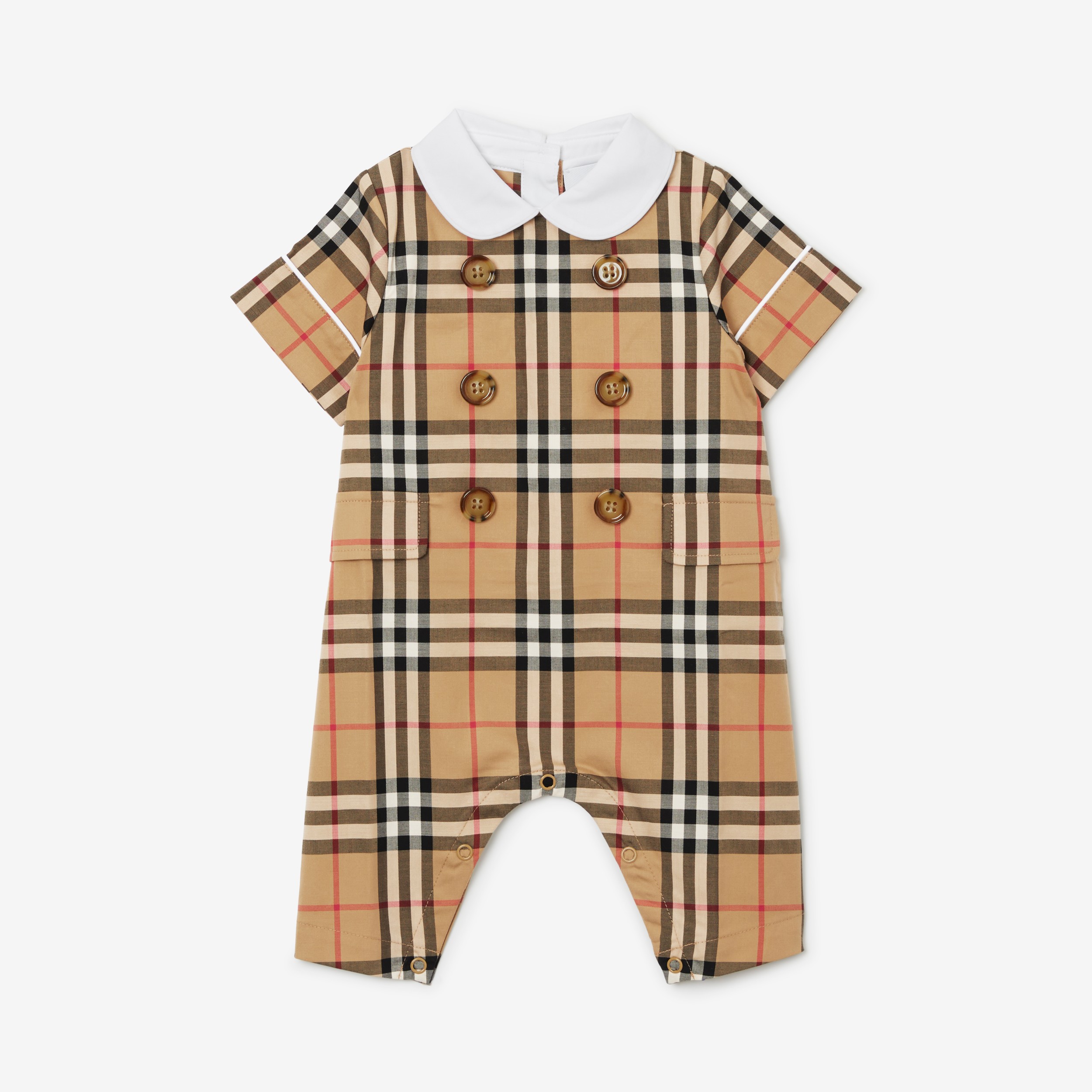 Check Stretch Cotton Playsuit in Archive Beige - Children | Burberry ...