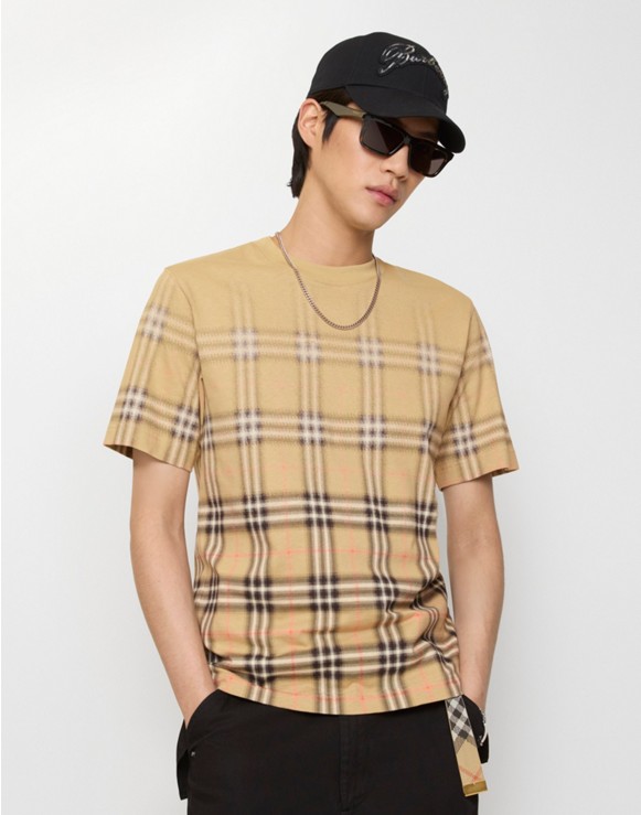 Gradient Check Cotton T-shirt