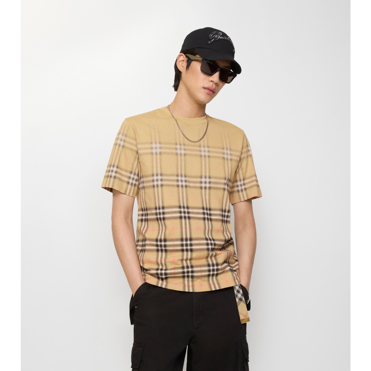 Gradient Check Cotton T-shirt