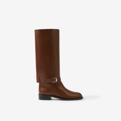 Burberry Buckle-embellished Leather Boots In Pine Cone Brown