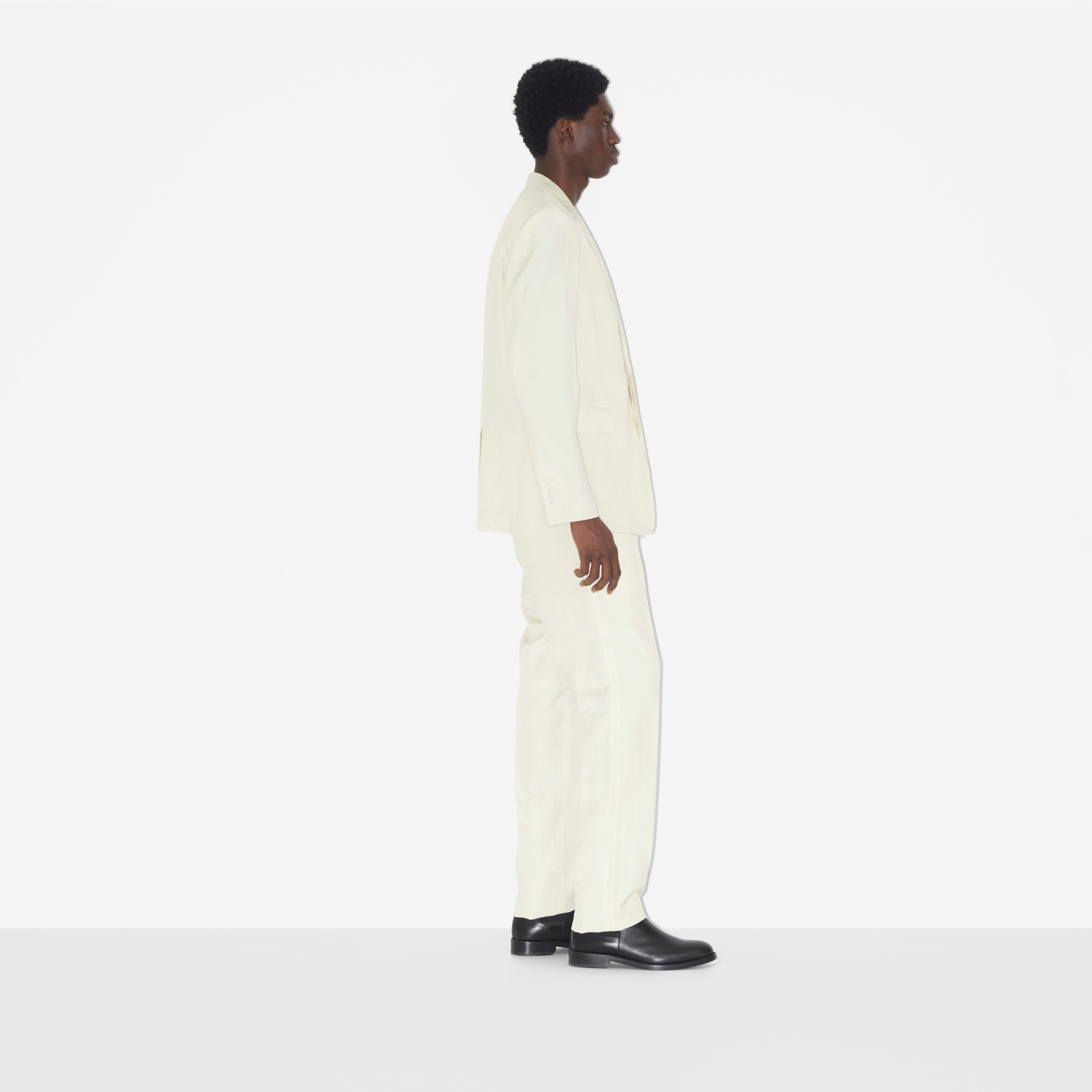 Linen Blend Slim Fit Tailored Jacket in Natural White - Men | Burberry® Official - 3