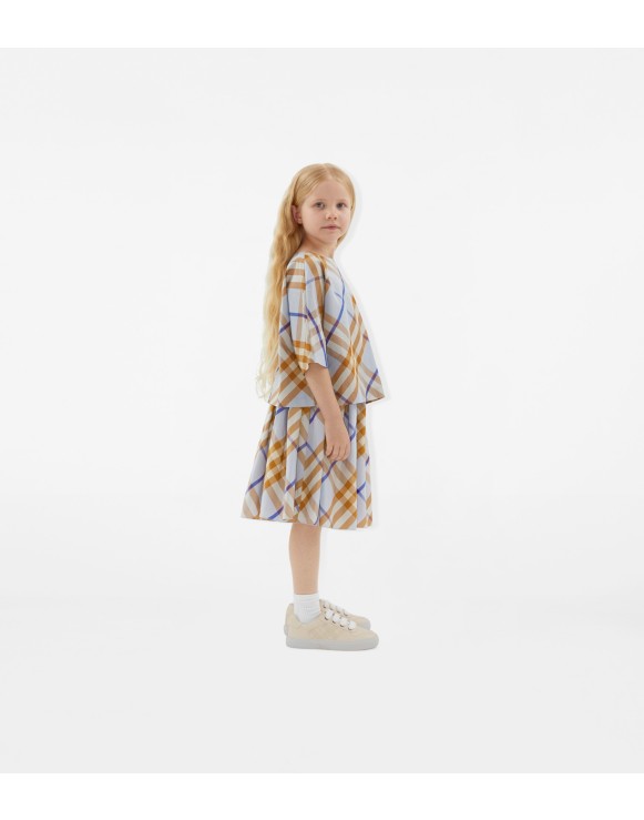 BURBERRY　ティーンガールズ グリーン オーバーサイズ チェック ドレス Burberry - Girls Green Oversized Check Cotton Dress