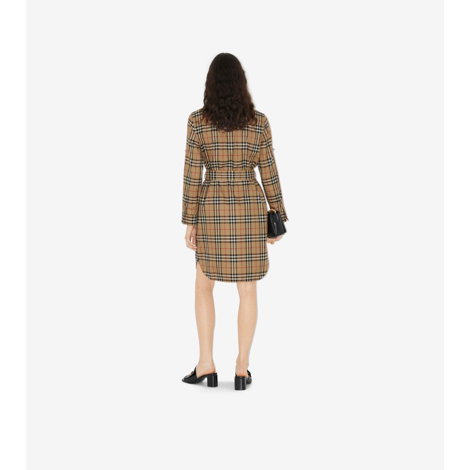 Cotton twill check tiered shirtdress