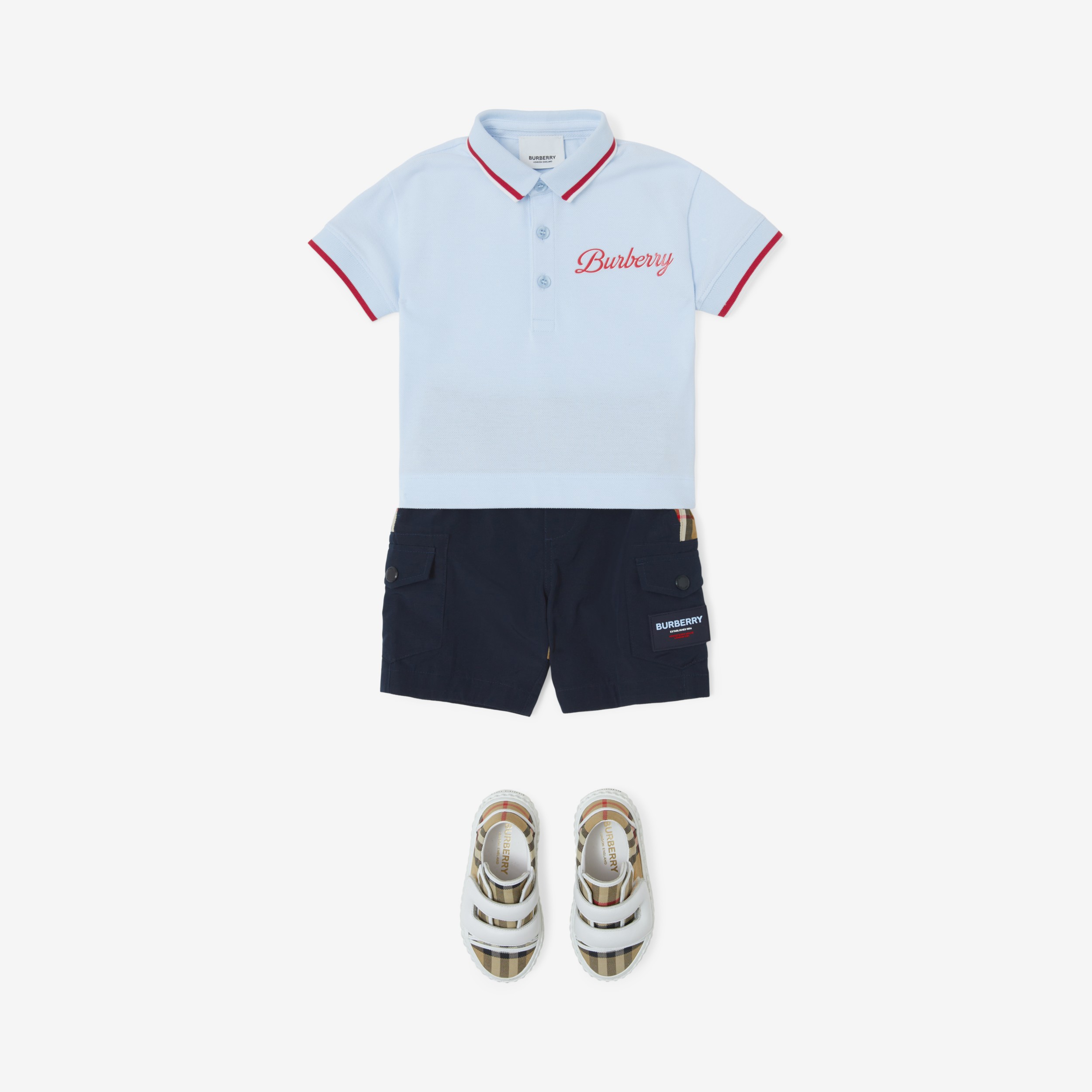Polo en piqué de coton avec logo manuscrit (Bleu Pâle) - Enfant | Site officiel Burberry® - 3