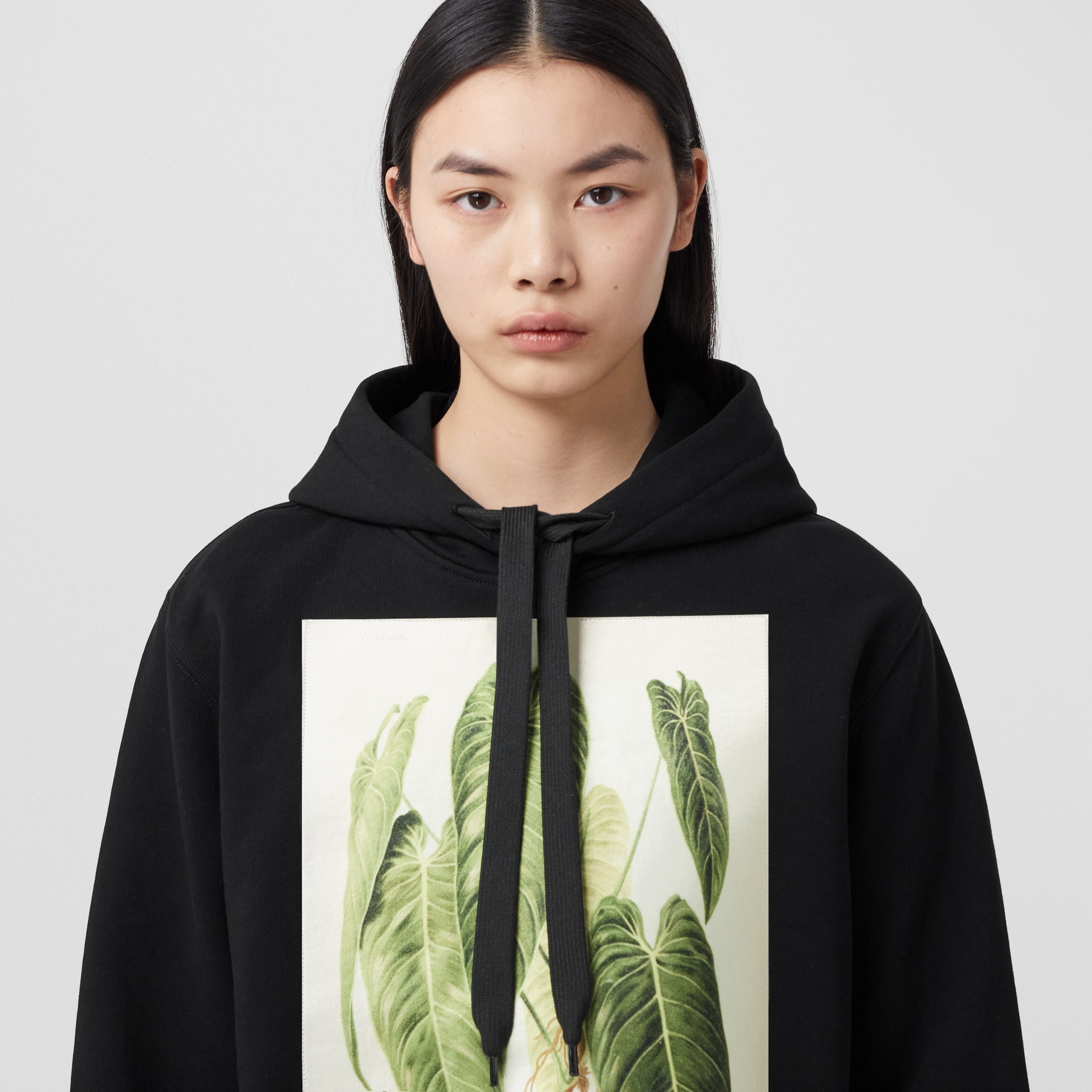 Botanical Sketch Print Cotton Oversized Hoodie in Black - Women | Burberry® Official - 2