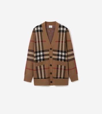 チェック ウールカシミア カーディガン (バーチブラウン) - ウィメンズ, ウール, ピュアカシミア | Burberry®公式サイト