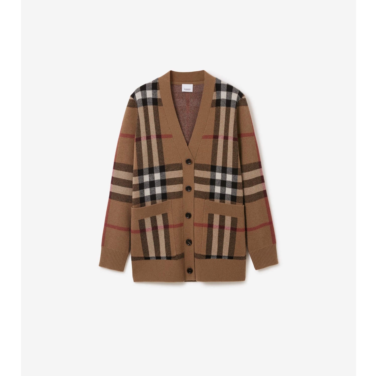 チェック ウールカシミア カーディガン (バーチブラウン) - ウィメンズ, ウール, ピュアカシミア | Burberry®公式サイト