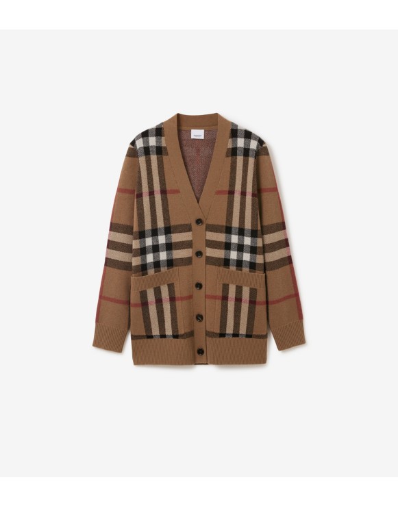 Check Wool Cashmere Cardigan