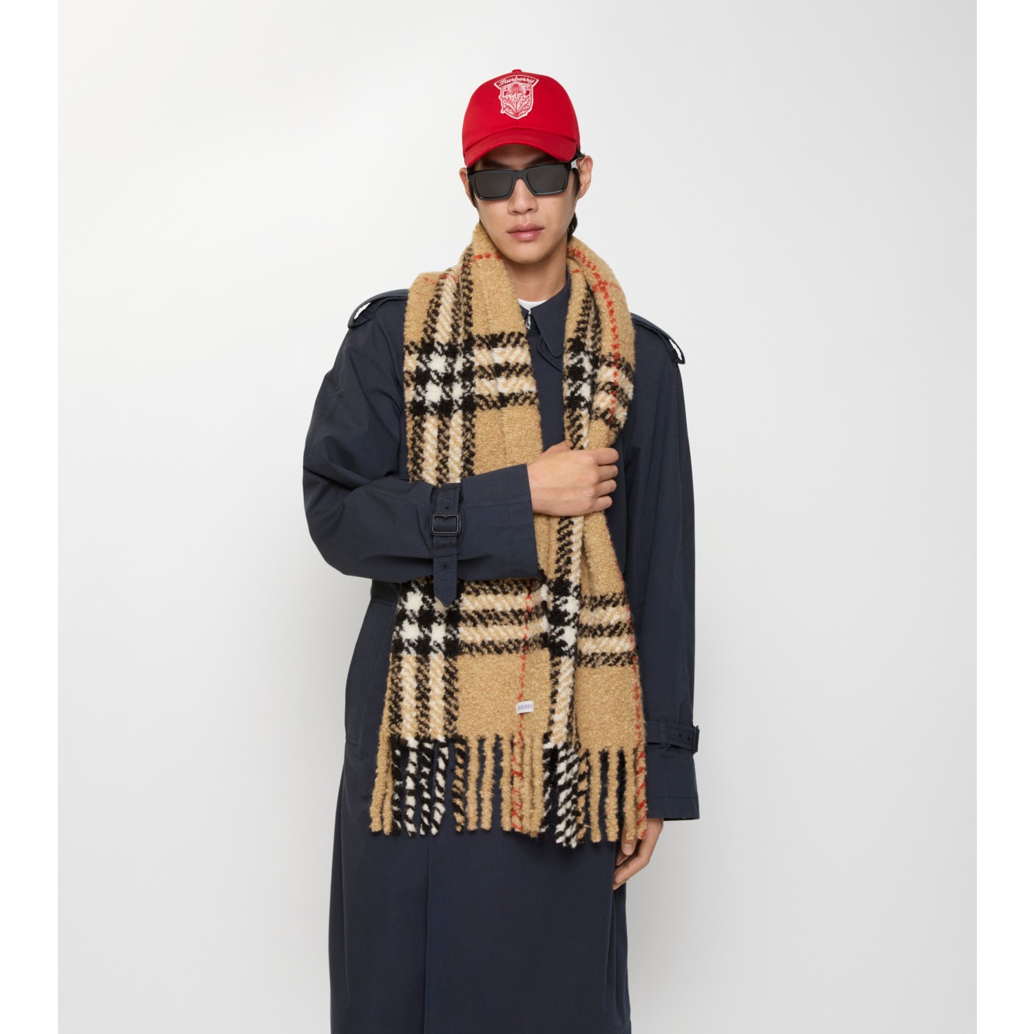 Check Alpaca Wool Blend Bouclé Scarf