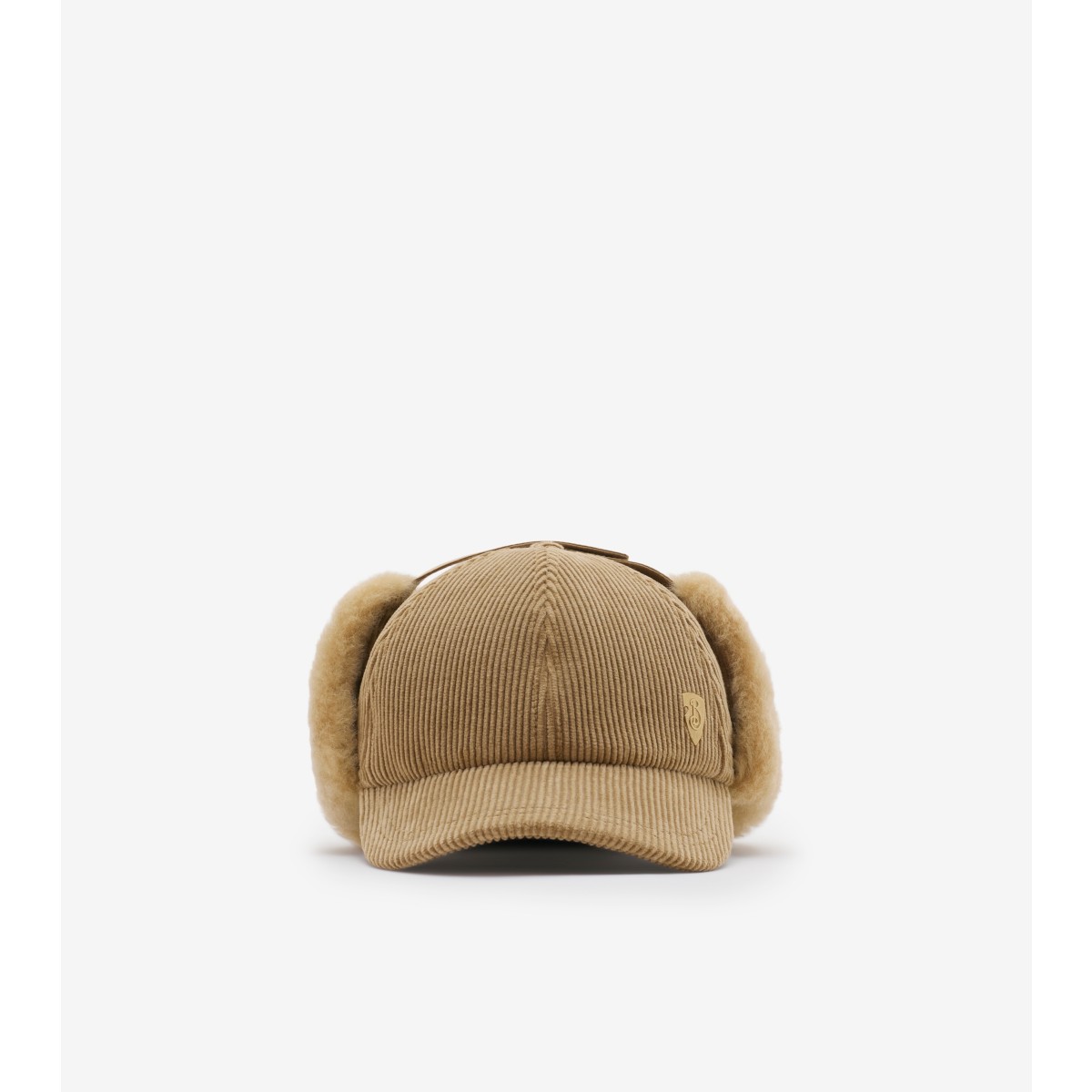 Shop Burberry Shearling Trim Corduroy Trapper Cap In Teddy