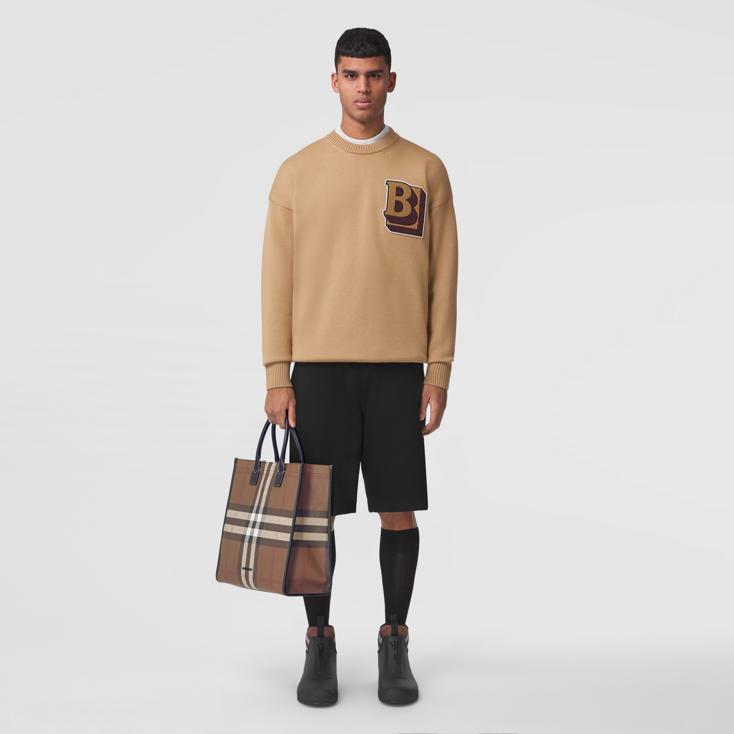 Letter Graphic Wool Sweater in Camel - Men | Burberry® Official - 1