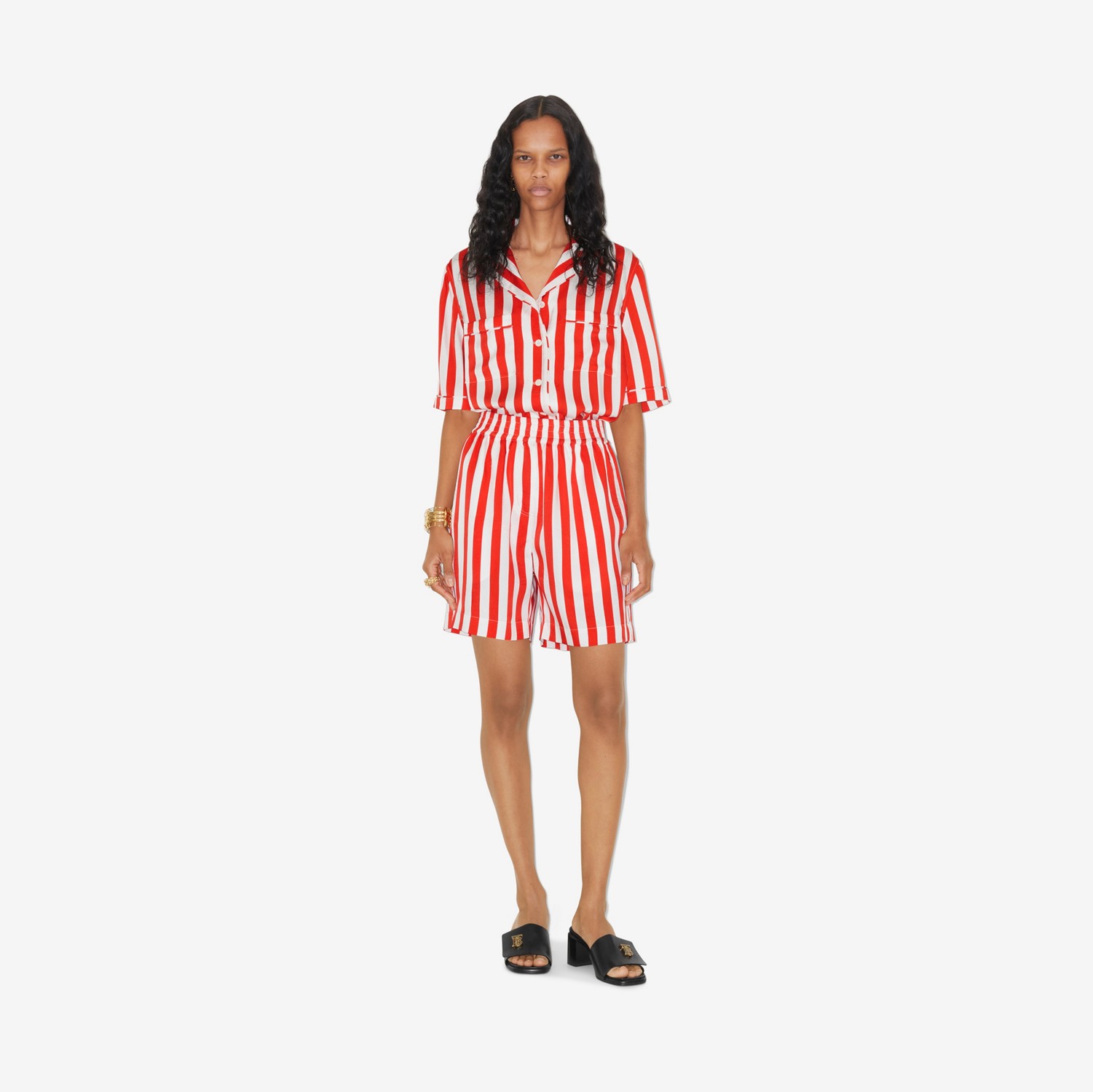 EKD Striped Silk Pyjama Shirt in Bright Chili Red - Women | Burberry® Official