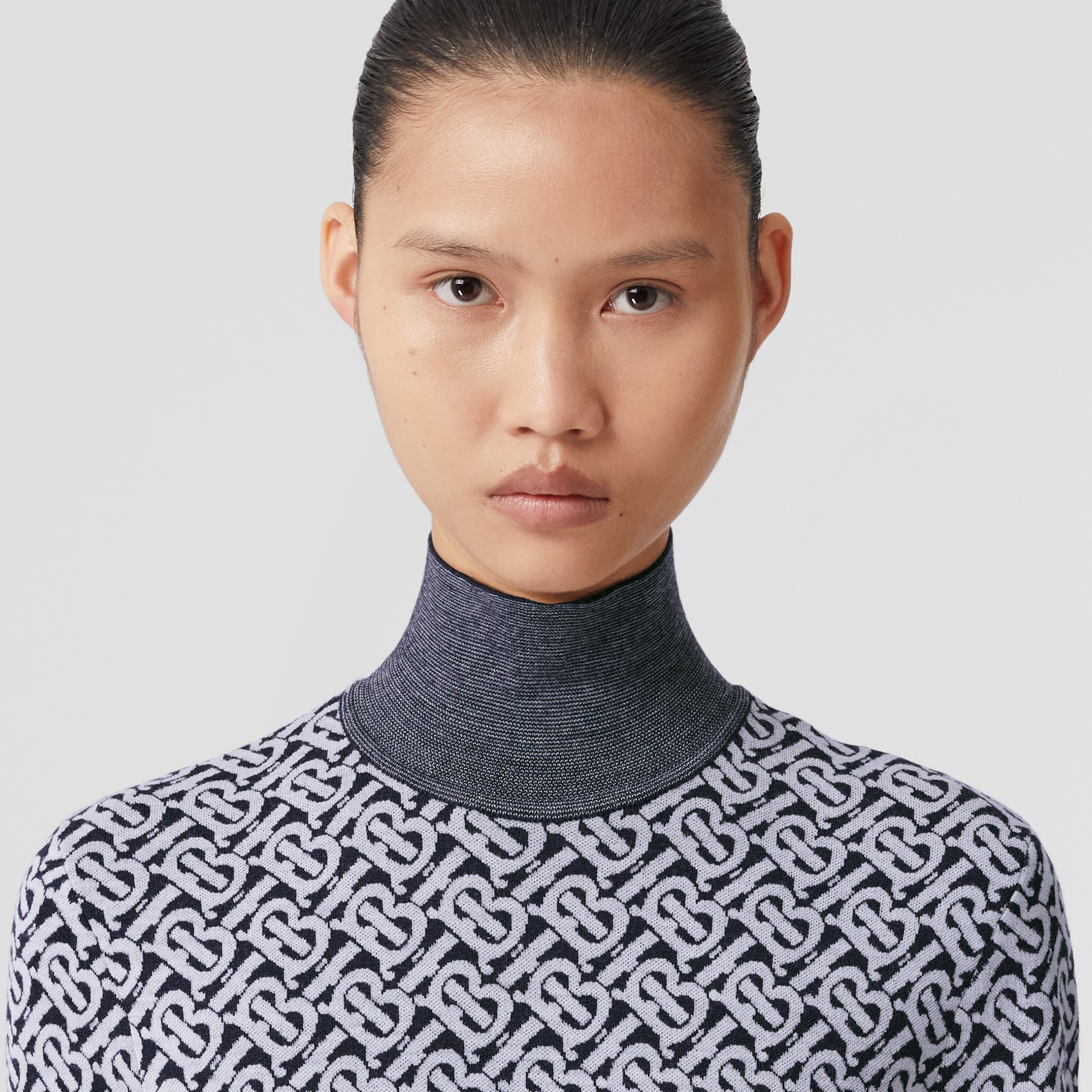 Monogram Wool Jacquard Turtleneck Sweater in Dark Charcoal Blue - Women | Burberry® Official - 2
