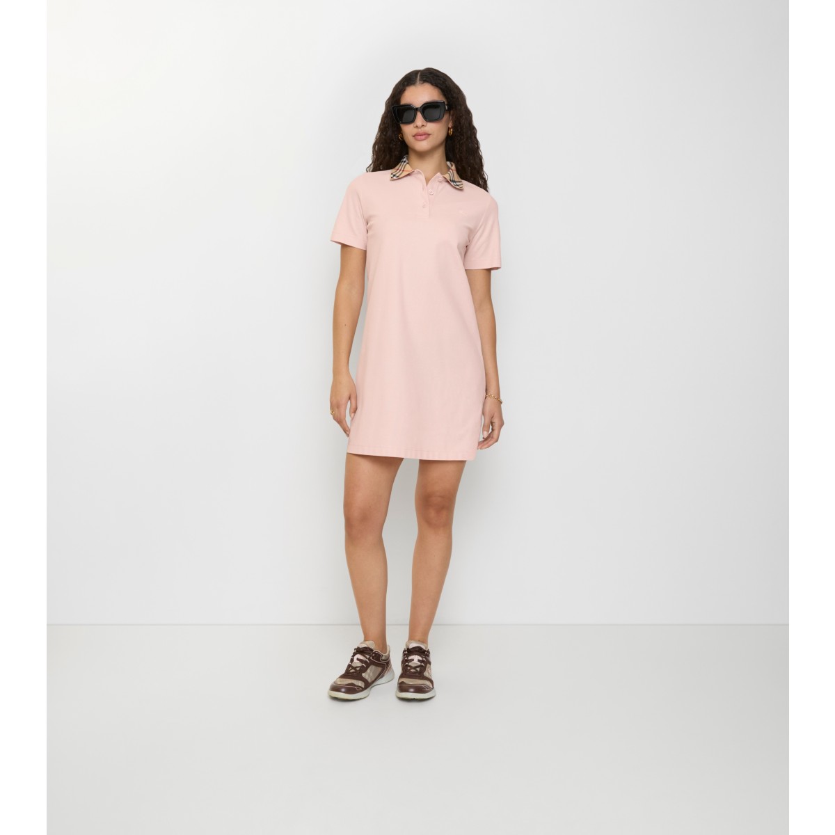  Check Collar Cotton Polo Shirt Dress