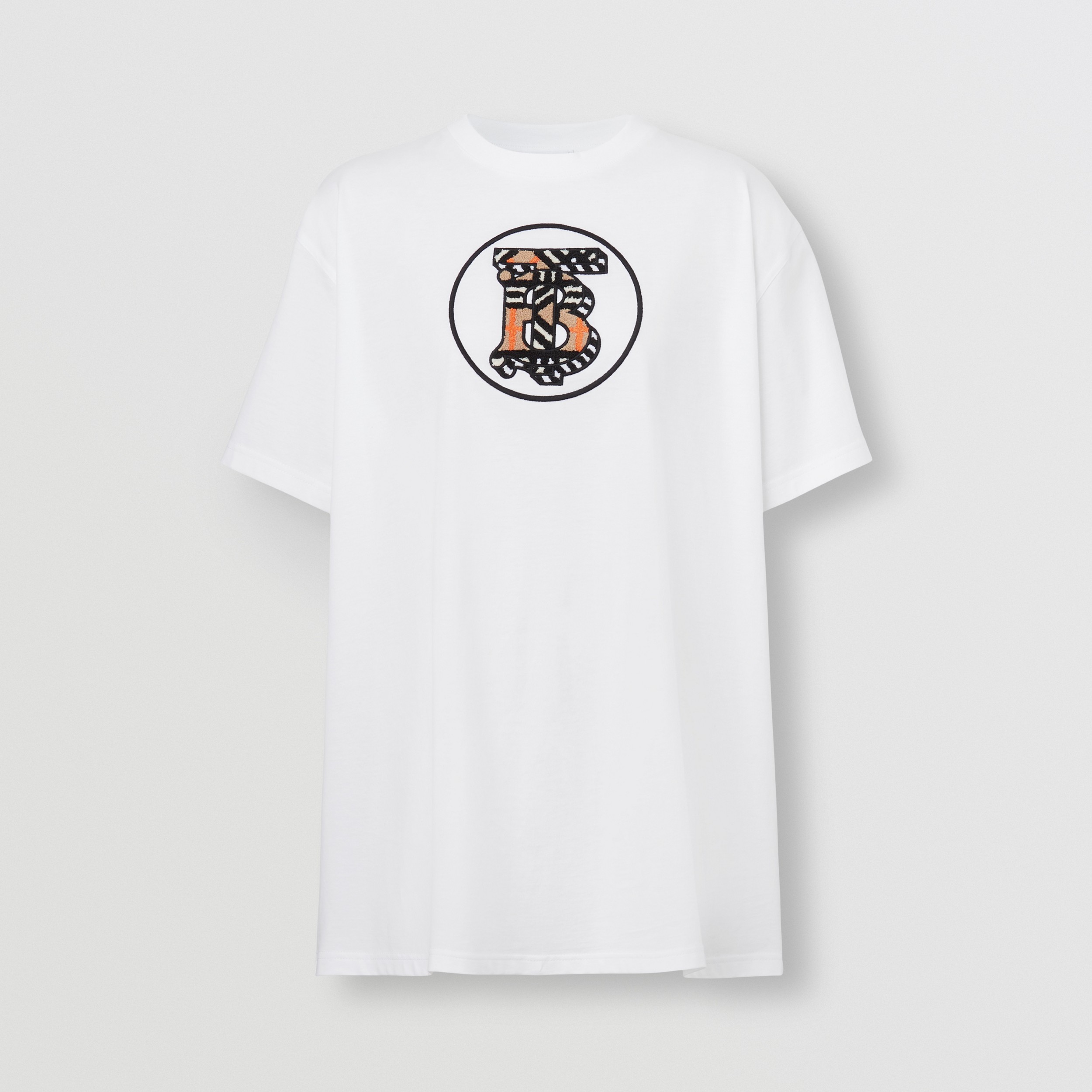 Monogram Motif Cotton Oversized T-shirt in White - Women | Burberry® Official - 4