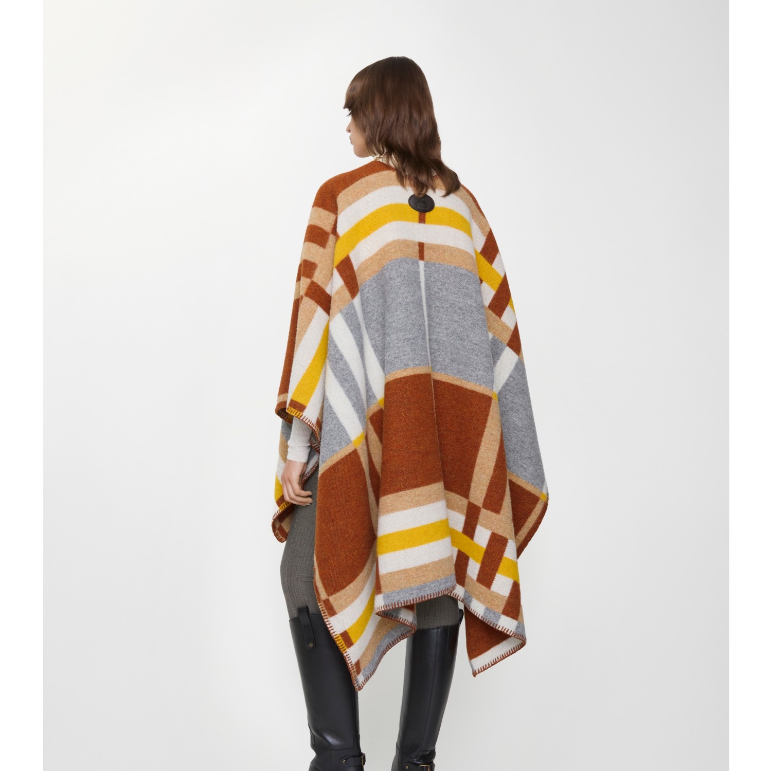 Colour Block Check​ Wool Cape
