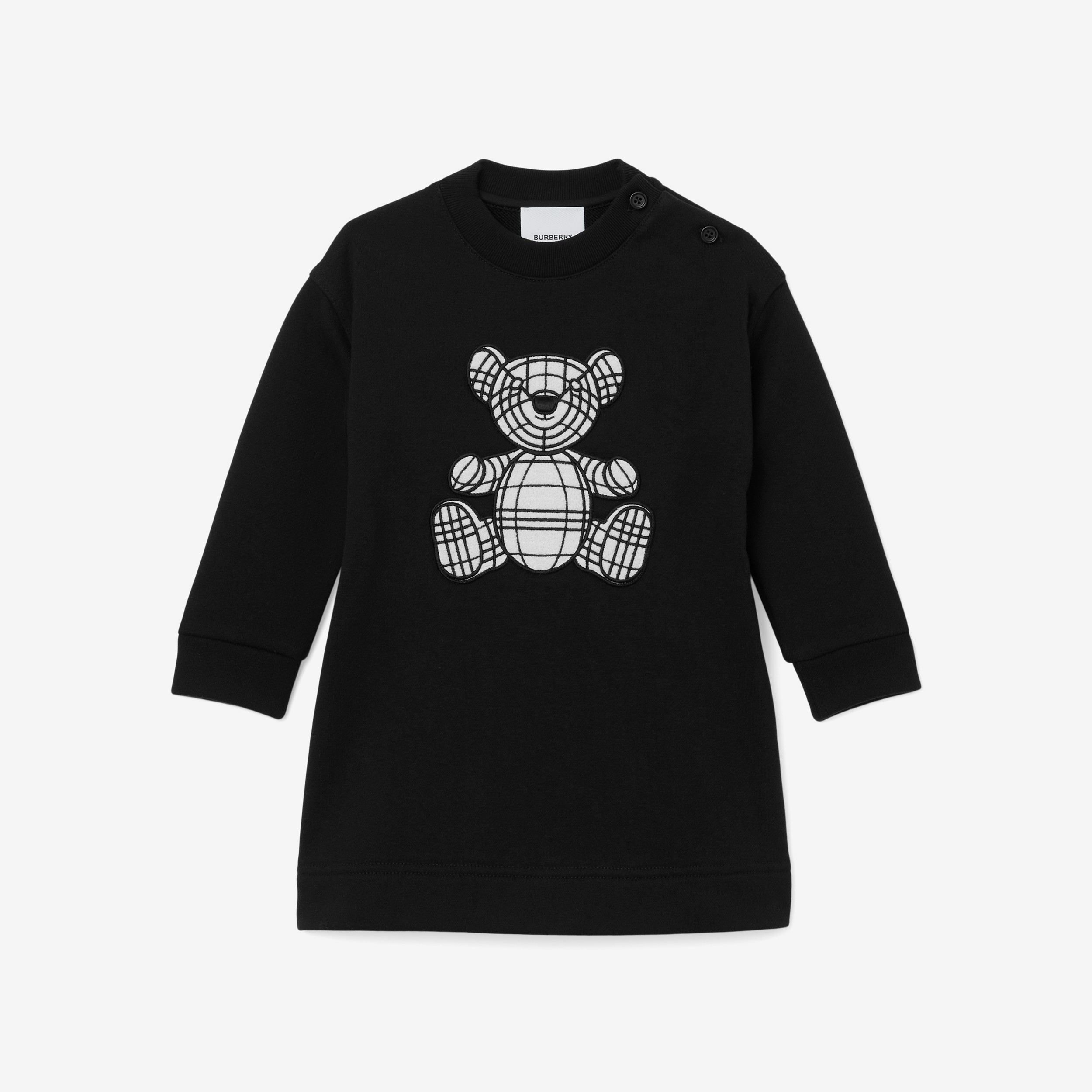 Vestido estilo suéter em algodão com detalhe de Thomas Bear (Preto) - Crianças | Burberry® oficial - 1