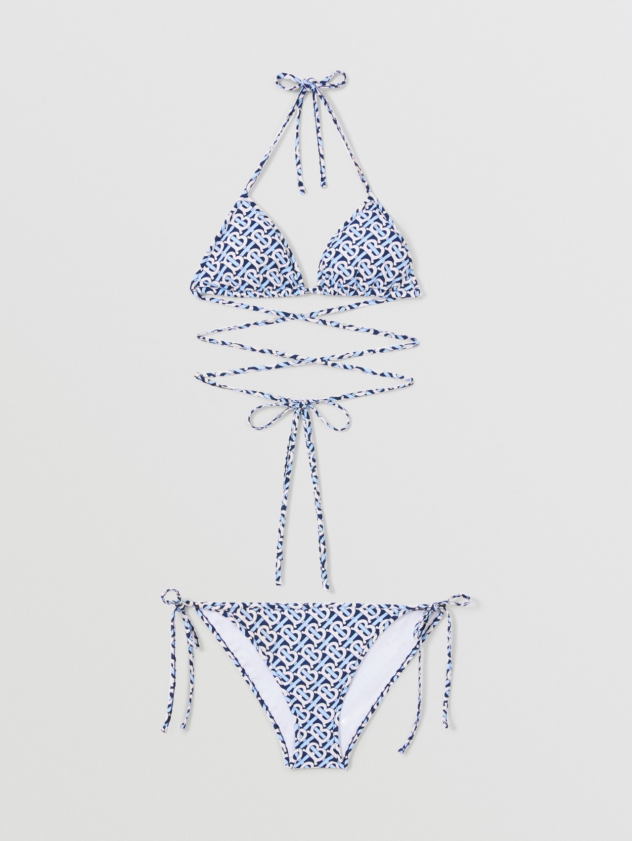 Monogram Print Triangle Bikini in Cobalt Blue