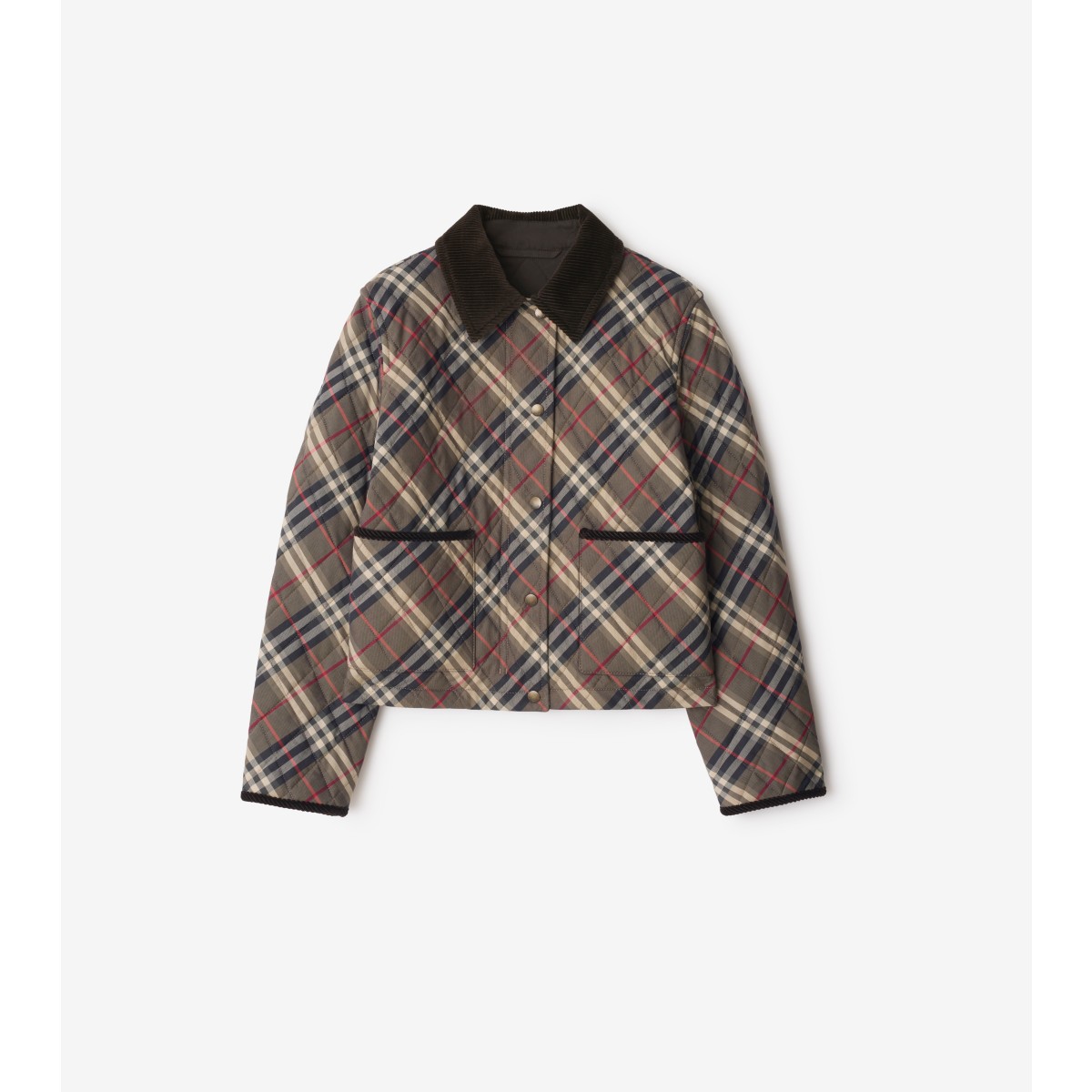 Burberry Womens Moss Brownink Grey Check-print Quilted Cotton Jacket