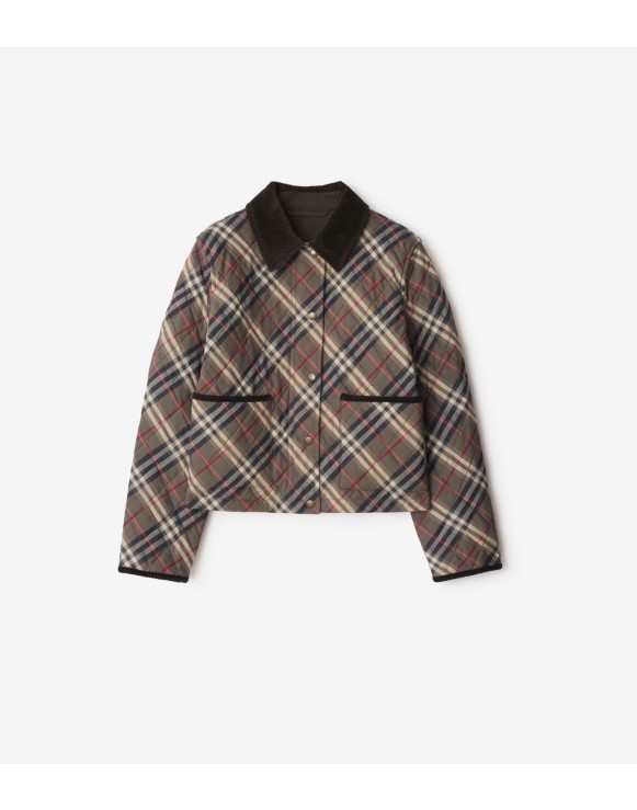 Cropped Check Quilted Cotton Jacket