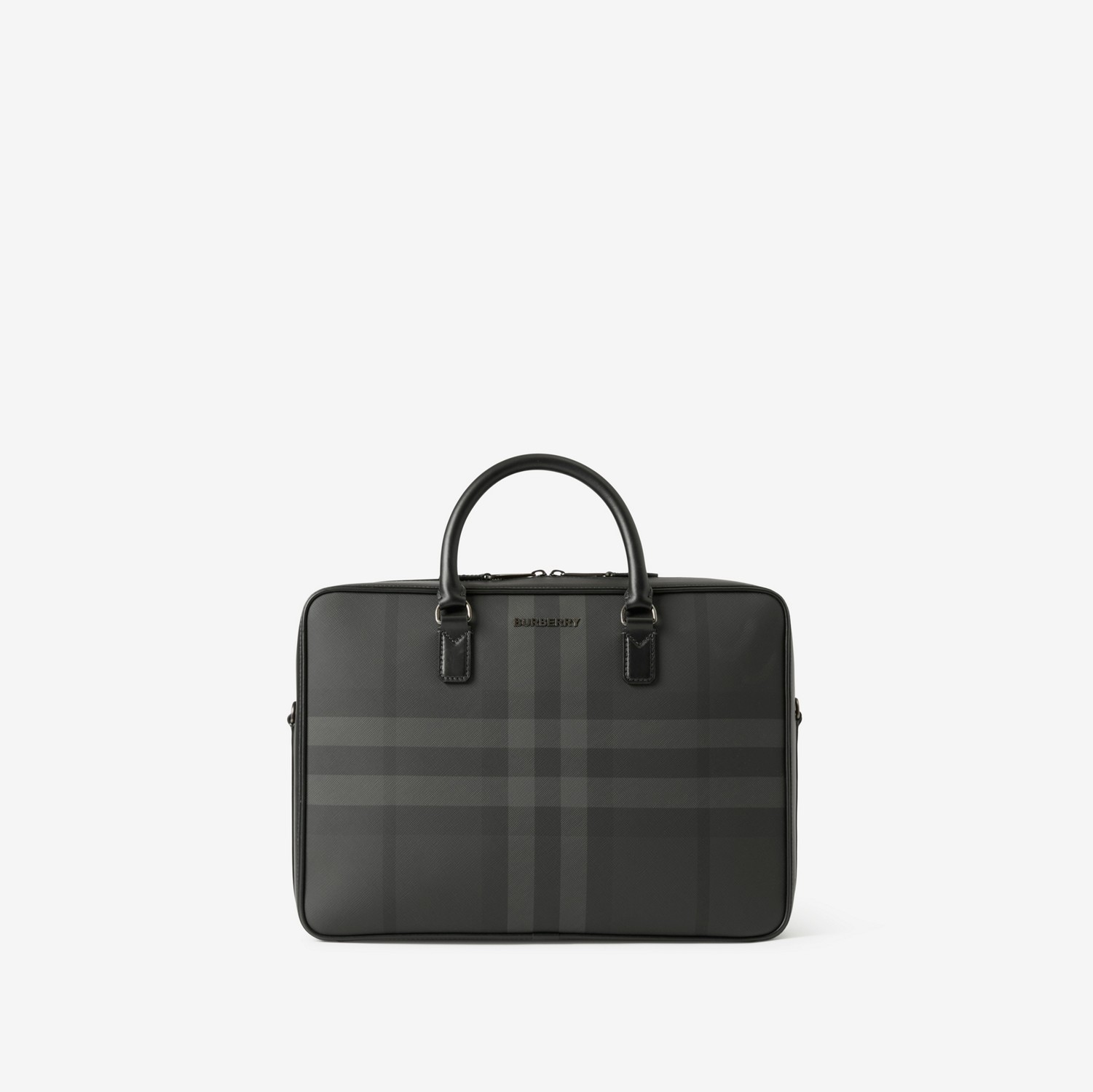 Charcoal Check and Leather Briefcase - Men | Burberry® Official