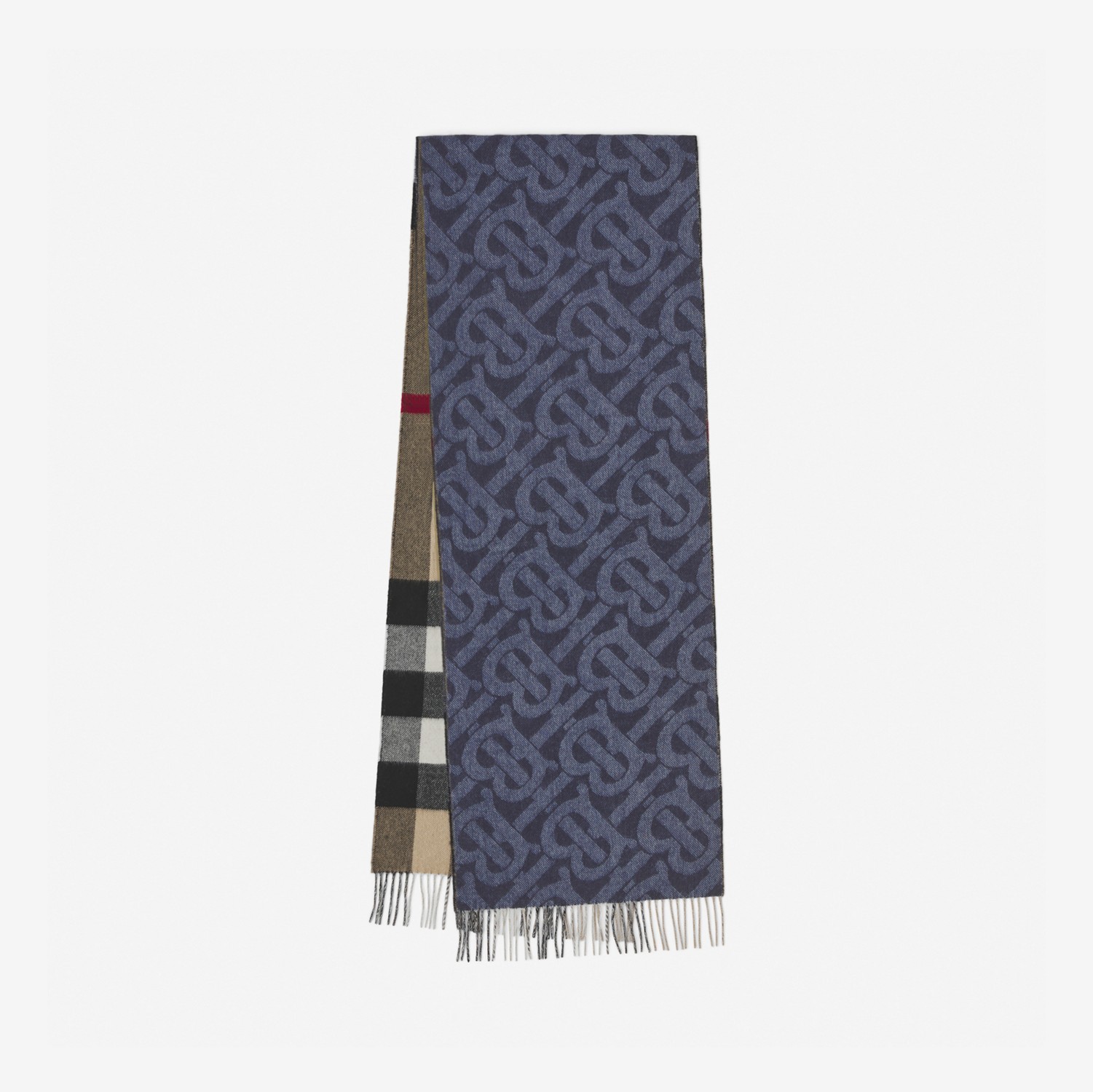 Reversible Check and Monogram Cashmere Scarf in Indigo | Burberry® Official
