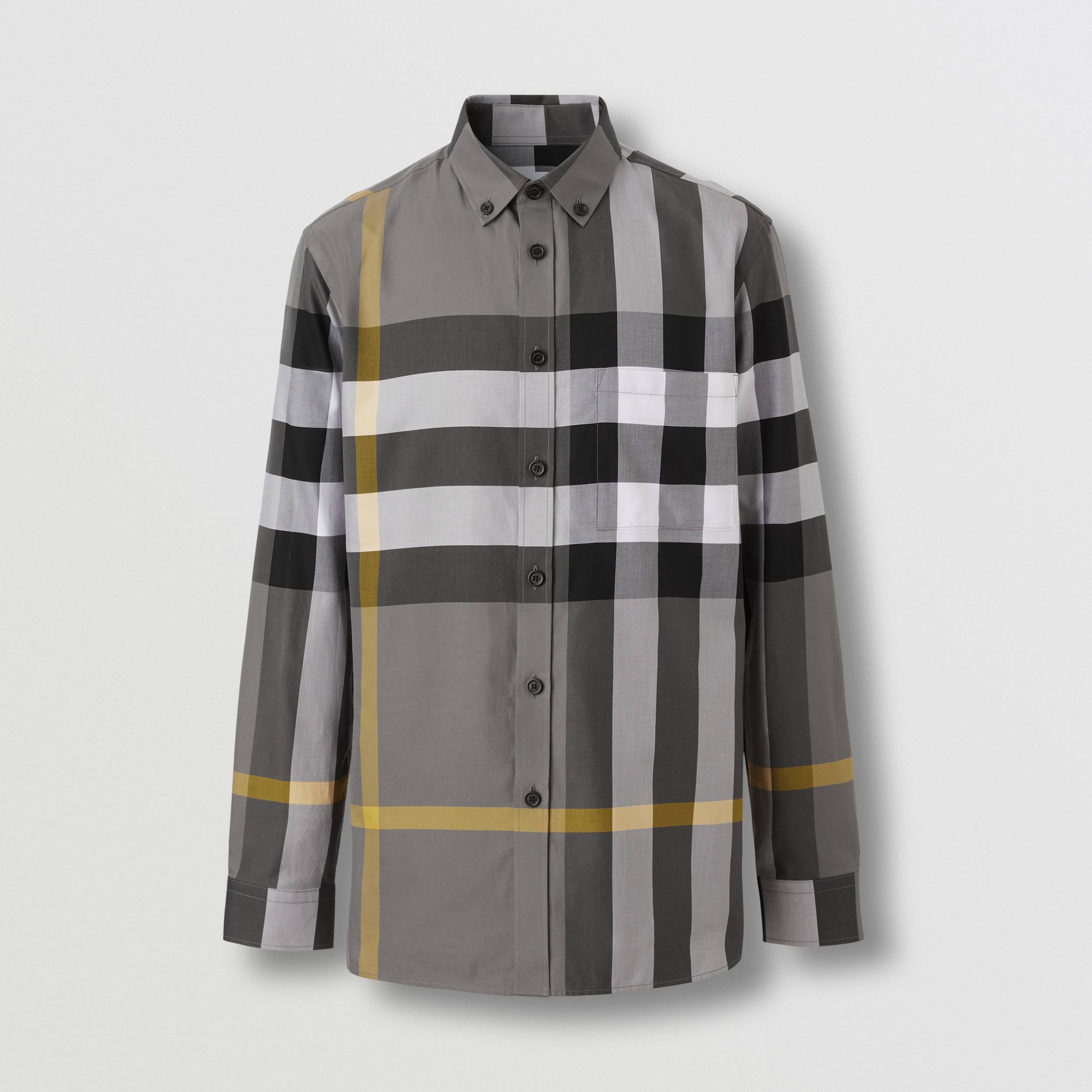 Camisa de popeline de algodão stretch xadrez (Cinza Tempestade) - Homens | Burberry® oficial - 4