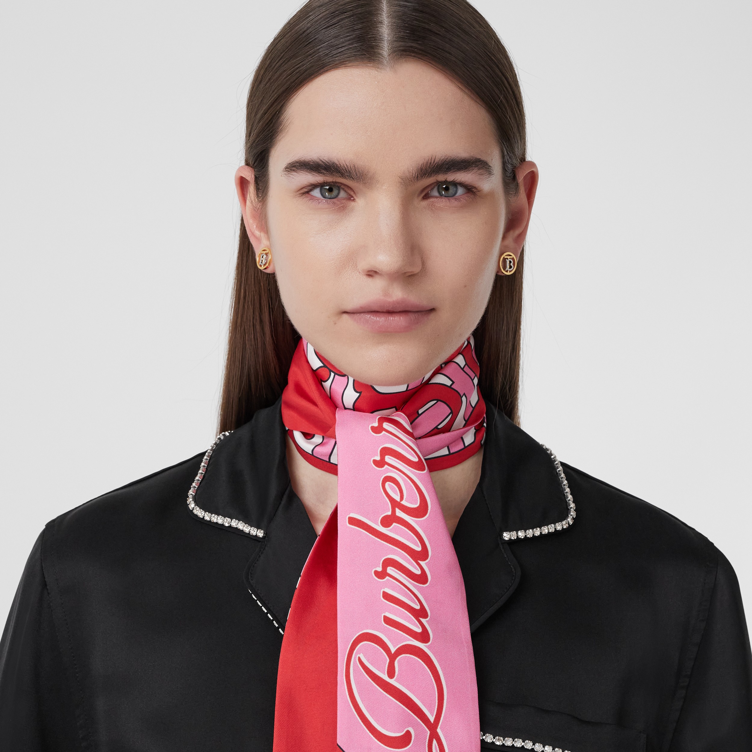 Montage Print Silk Skinny Scarf in Bubblegum Pink - Women | Burberry® Official - 3