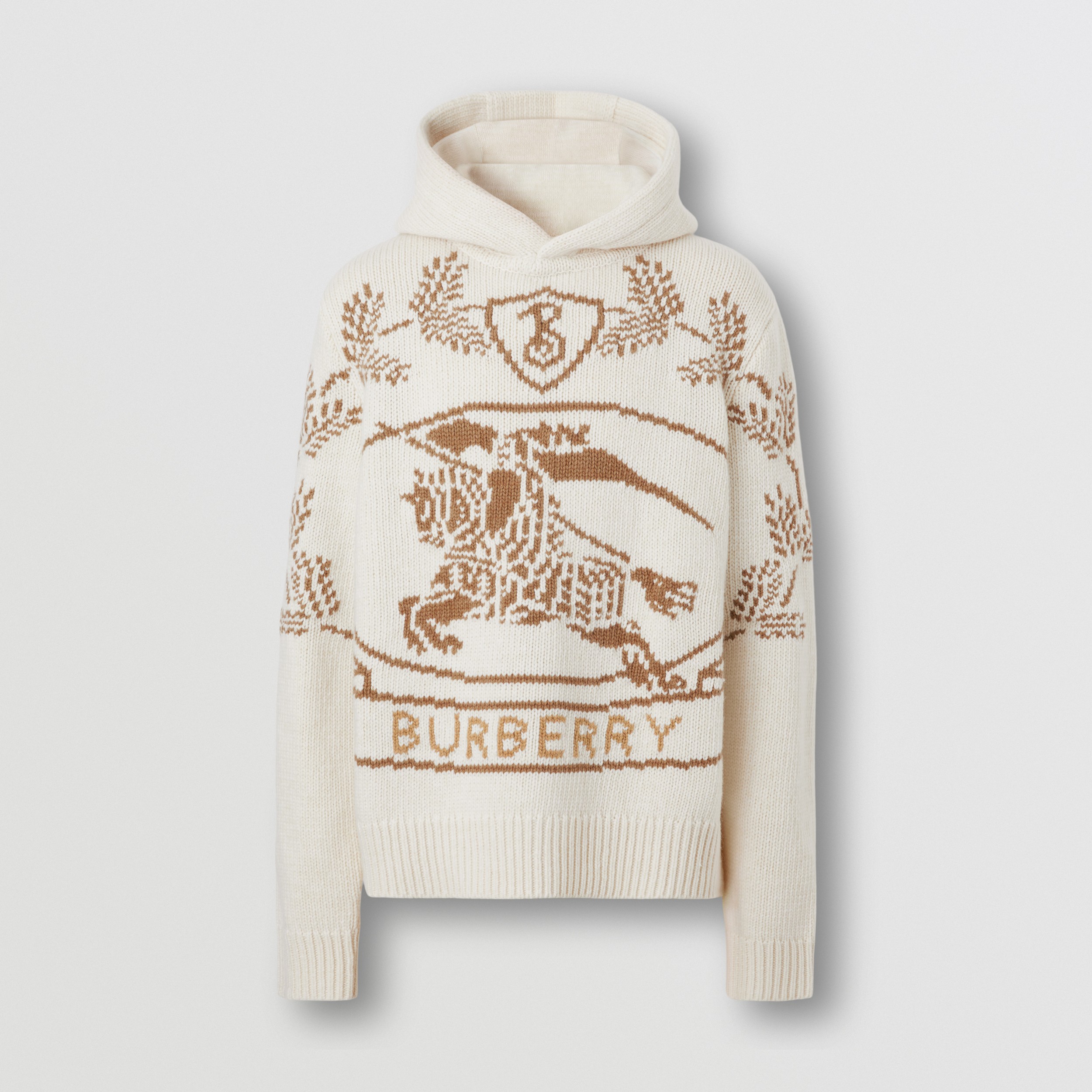 Equestrian Knight Design Intarsia Wool Hoodie in White - Men | Burberry® Official - 4