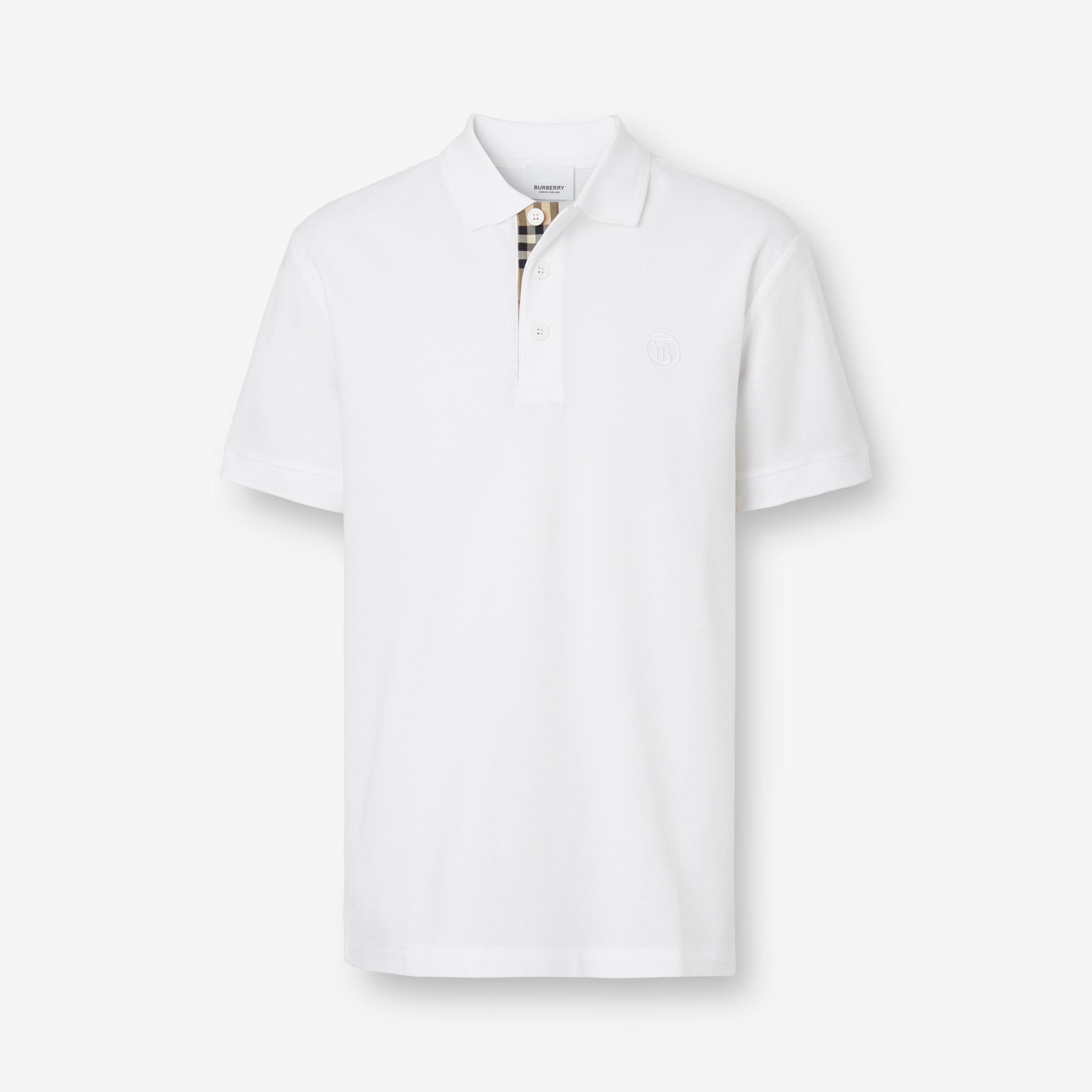 Monogram Motif Cotton Piqué Polo Shirt in White - Men | Burberry® Official - 1
