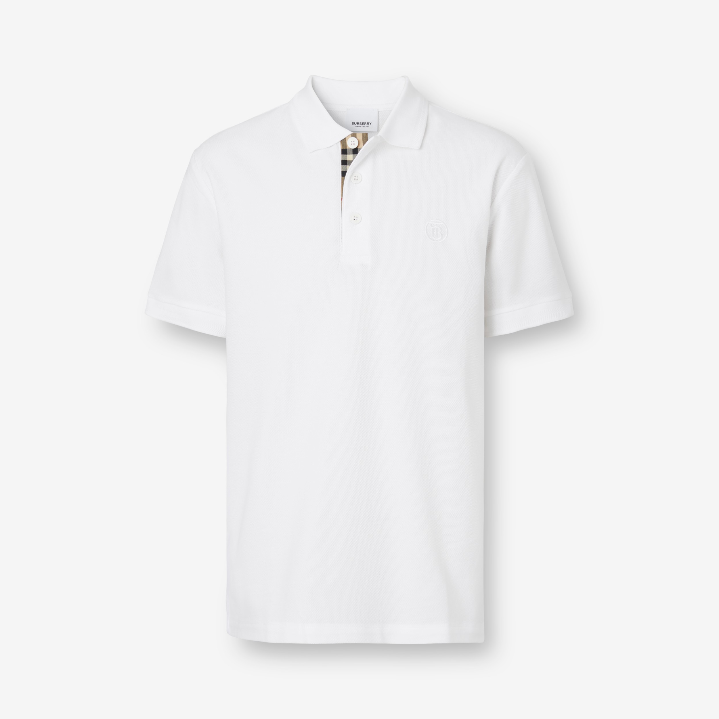 Camisa polo de algodão piquê com estampa de monograma (Branco) - Homens |  Burberry® oficial