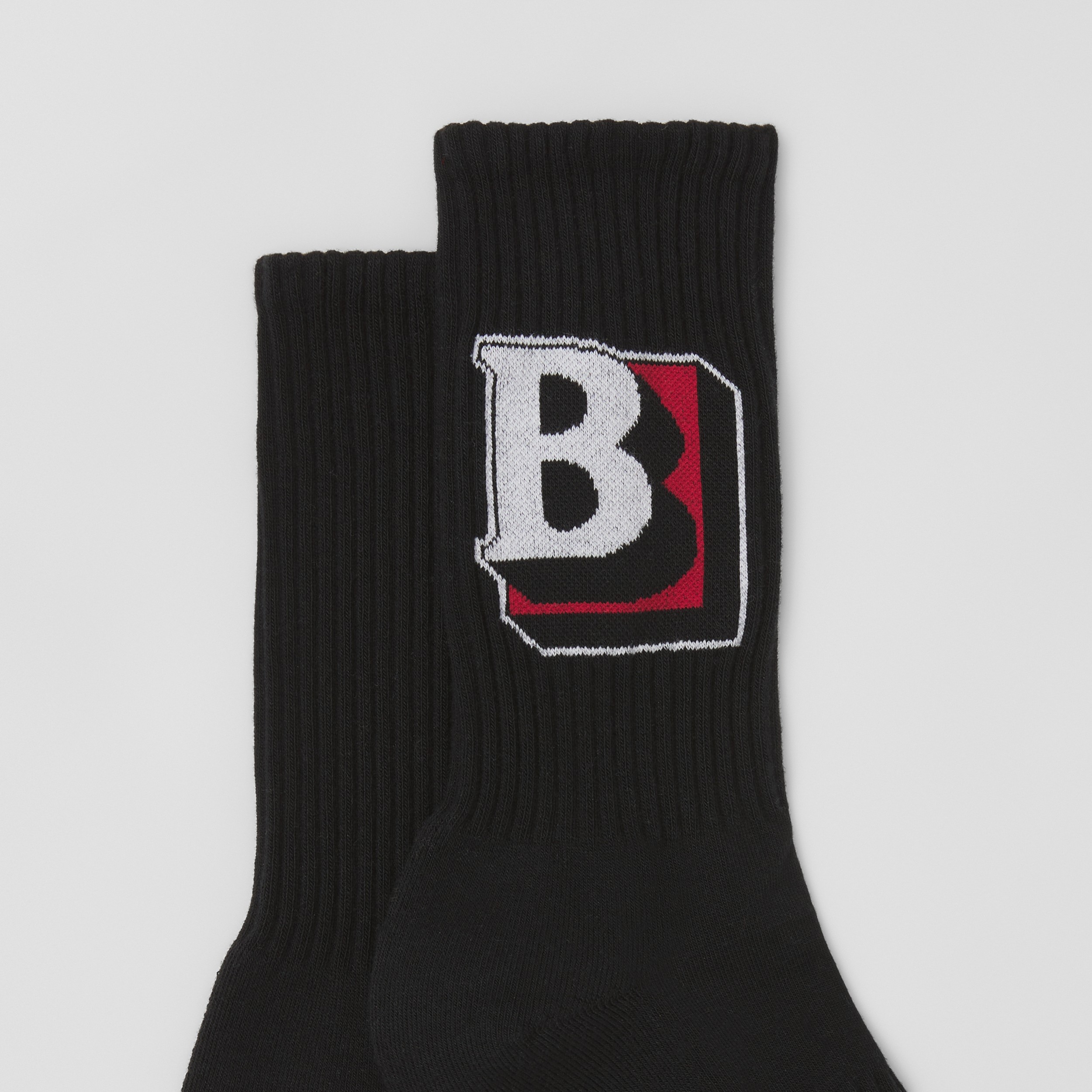 Letter Graphic Intarsia Cotton Blend Socks in Black | Burberry® Official - 2