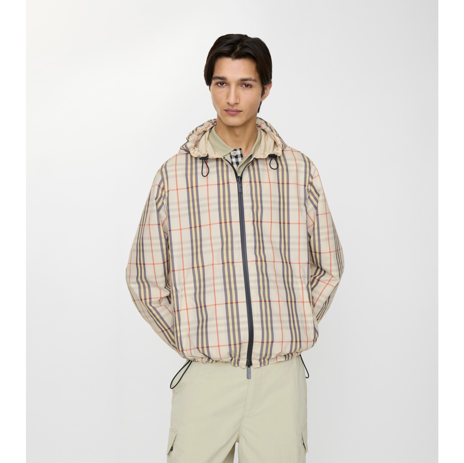 Reversible Check Hooded Jacket in Pebble beige - Men, Nylon | Burberry® Official