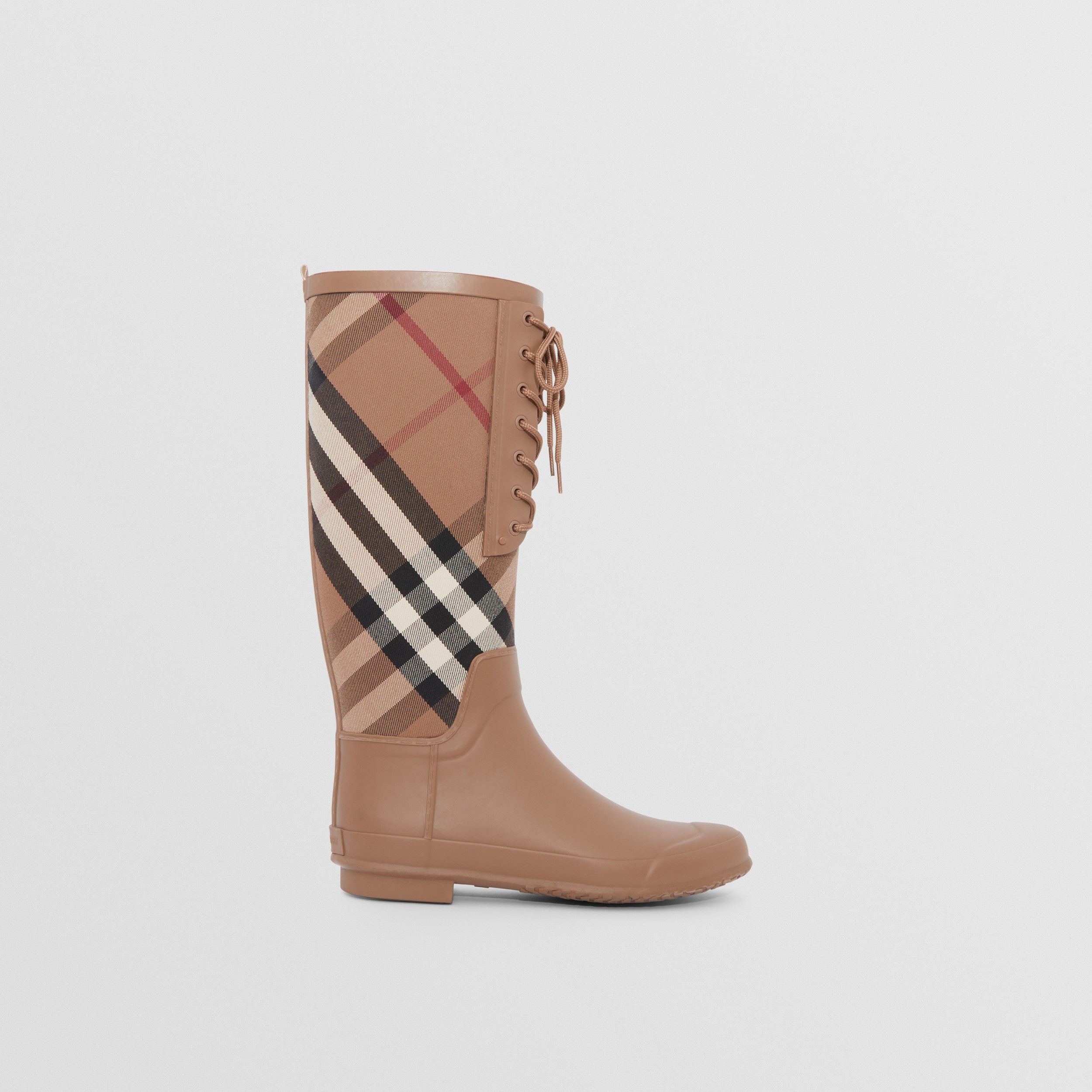 Vintage Check and Rubber Rain Boots in Birch Brown - Women | Burberry® Official - 1
