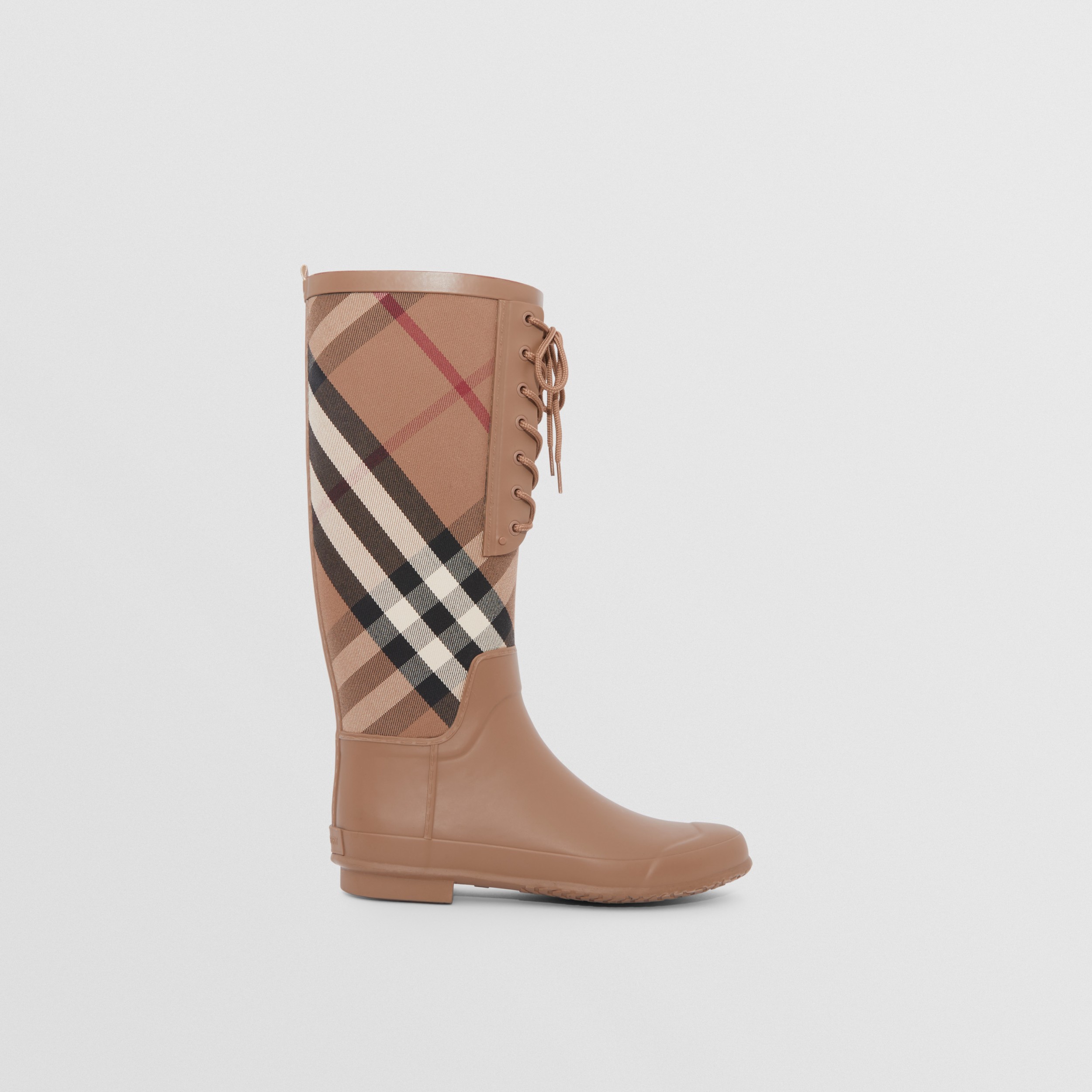 Vintage Check and Rubber Rain Boots in Birch Brown - Women | Burberry®  Official
