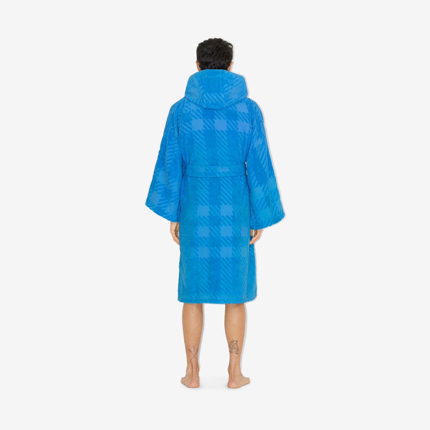Check Cotton Jacquard Hooded Robe in Vivid Blue | Burberry® Official