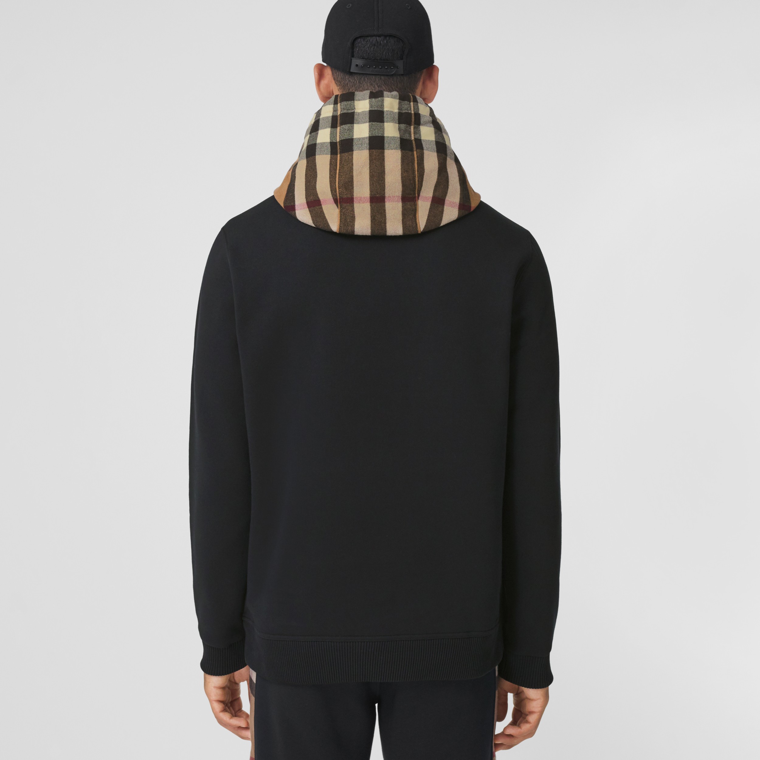 Check Hood Cotton Blend Hoodie in Black/birch Brown - Men | Burberry® Official - 3
