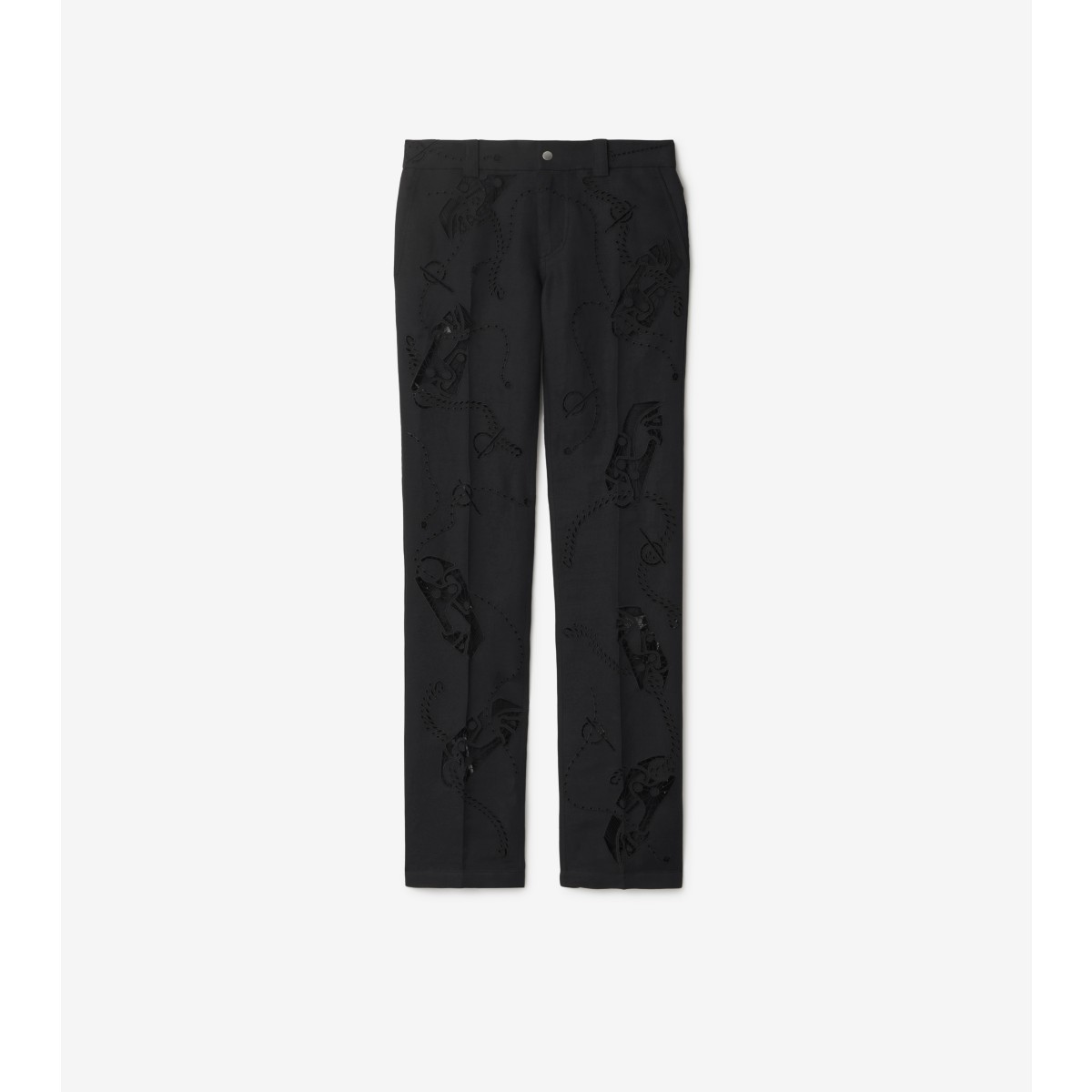 Shop Burberry Broderie Anglaise Canvas Trousers In Black
