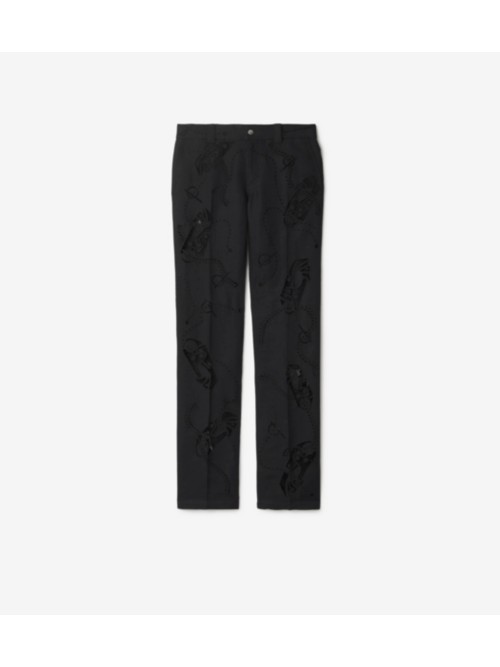Shop Burberry Broderie Anglaise Canvas Trousers In Black