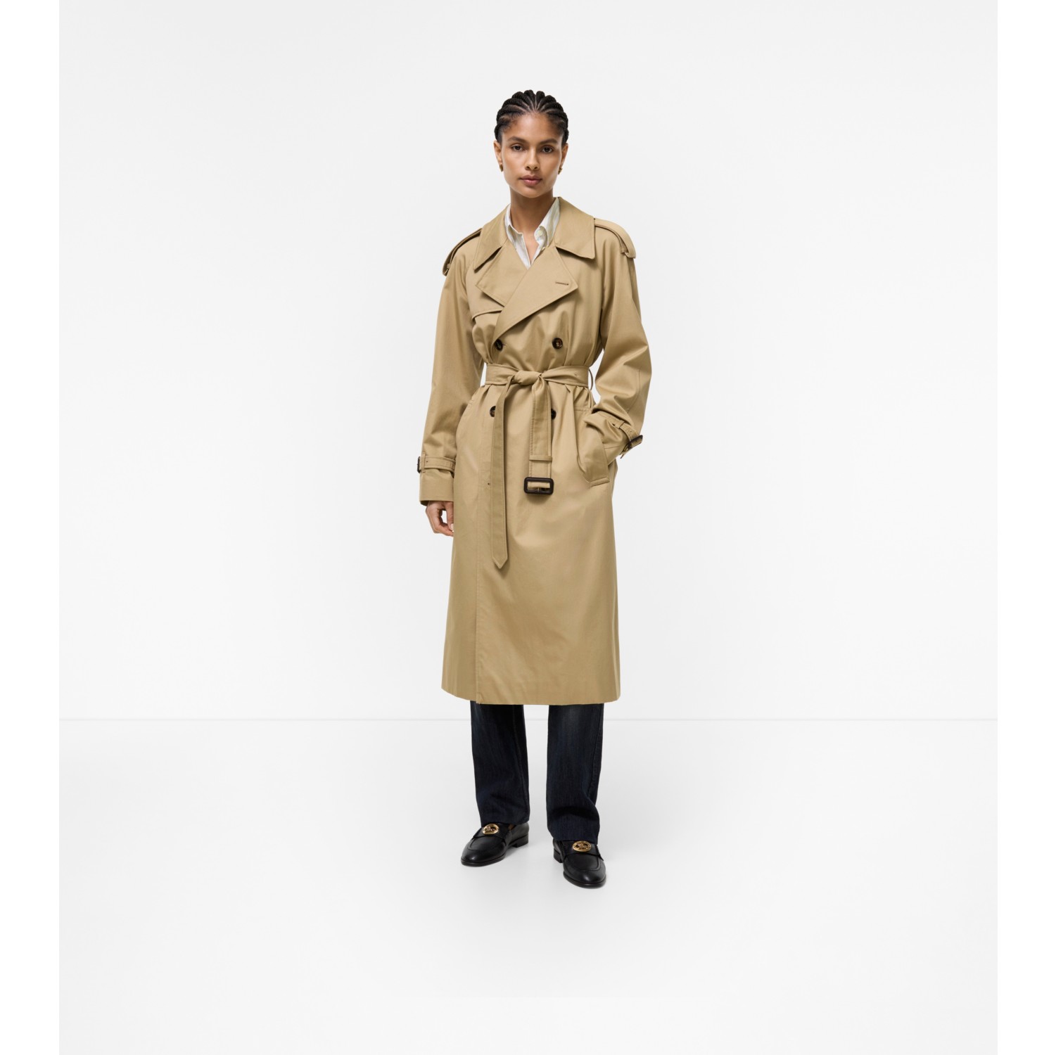 BURBERRY LONDON バーバリー ロンドン コート Long Castleford Trench Coat in Beige - Women, Cotton Gabardine