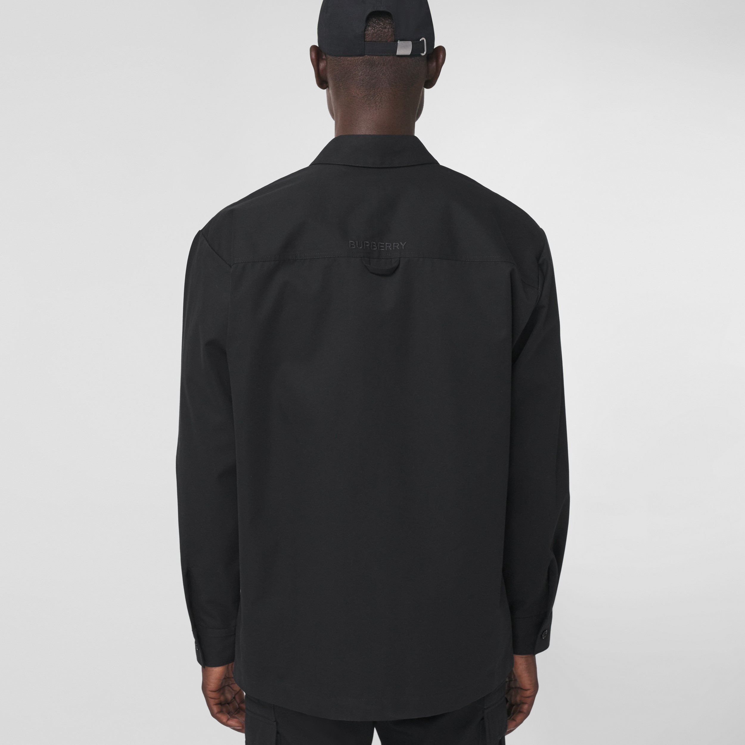 Embroidered Logo Cotton Gabardine Zip-front Shirt in Black - Men | Burberry® Official - 3