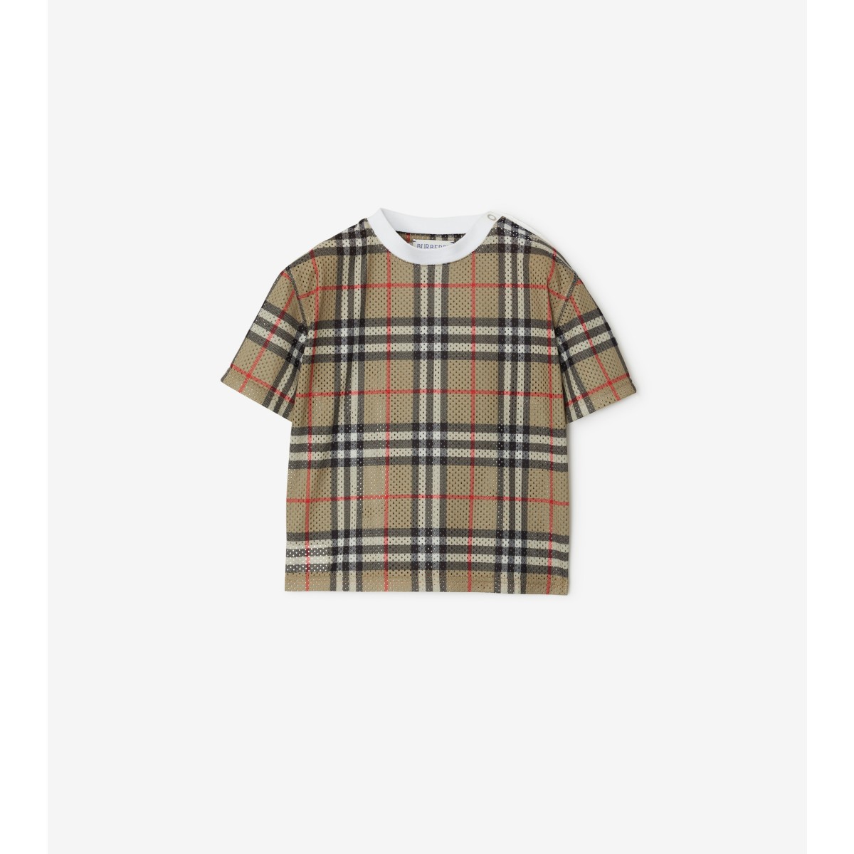 Shop Burberry Childrens Check Mesh T-shirt In Archive Beige