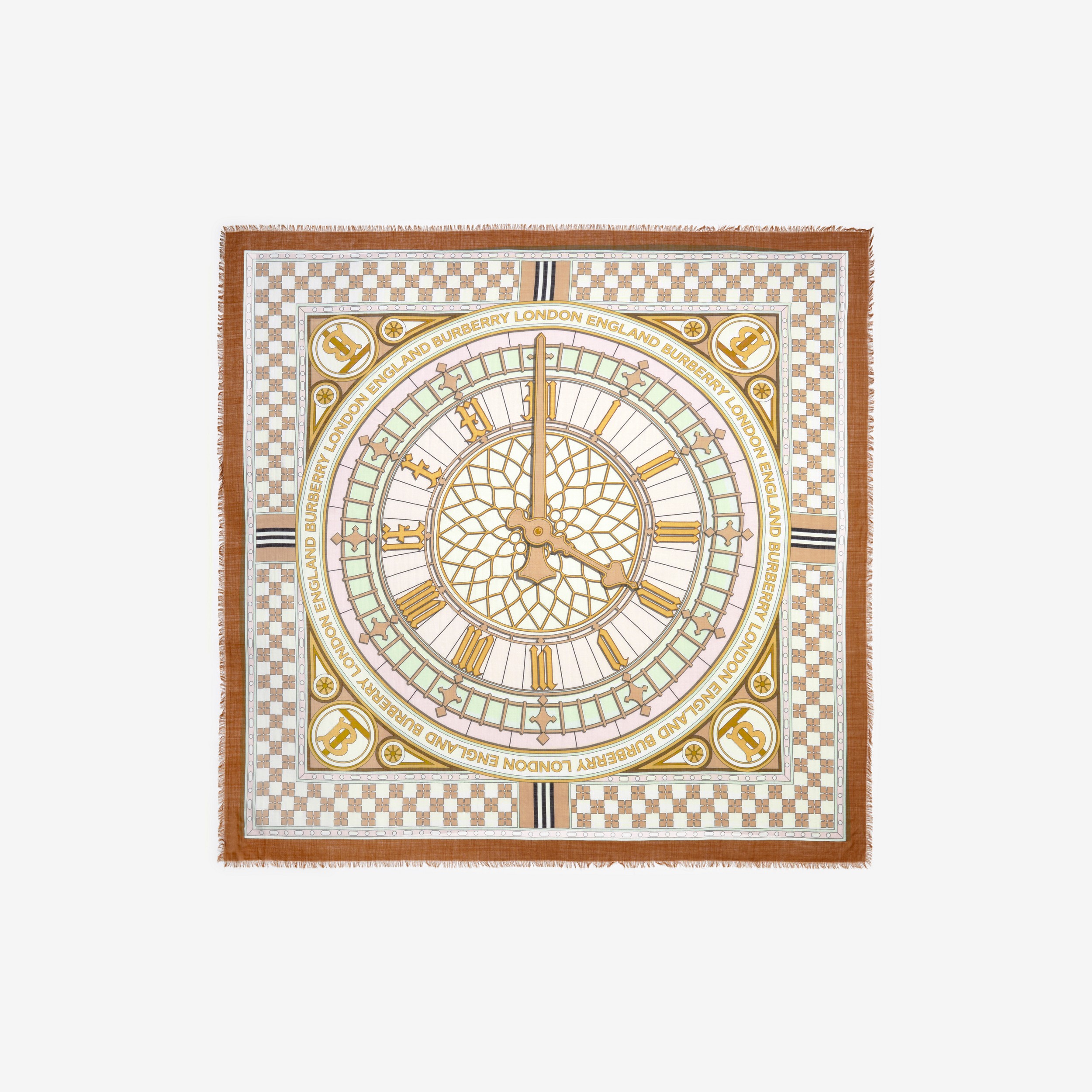 Grand carré de laine et soie à imprimé horloge (Camel) | Site officiel Burberry® - 2