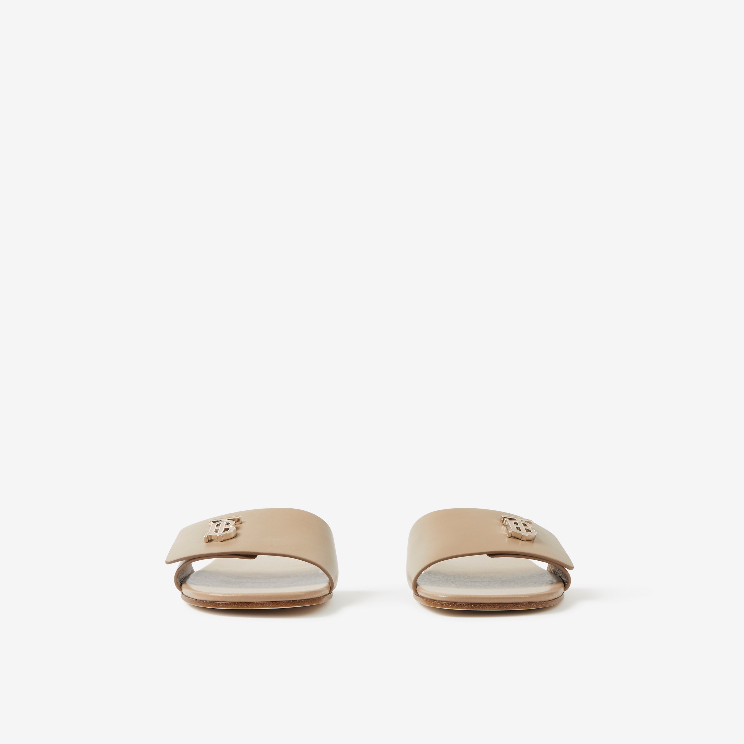 Monogram Motif Leather Slides in Light Almond Brown - Women | Burberry® Official - 2