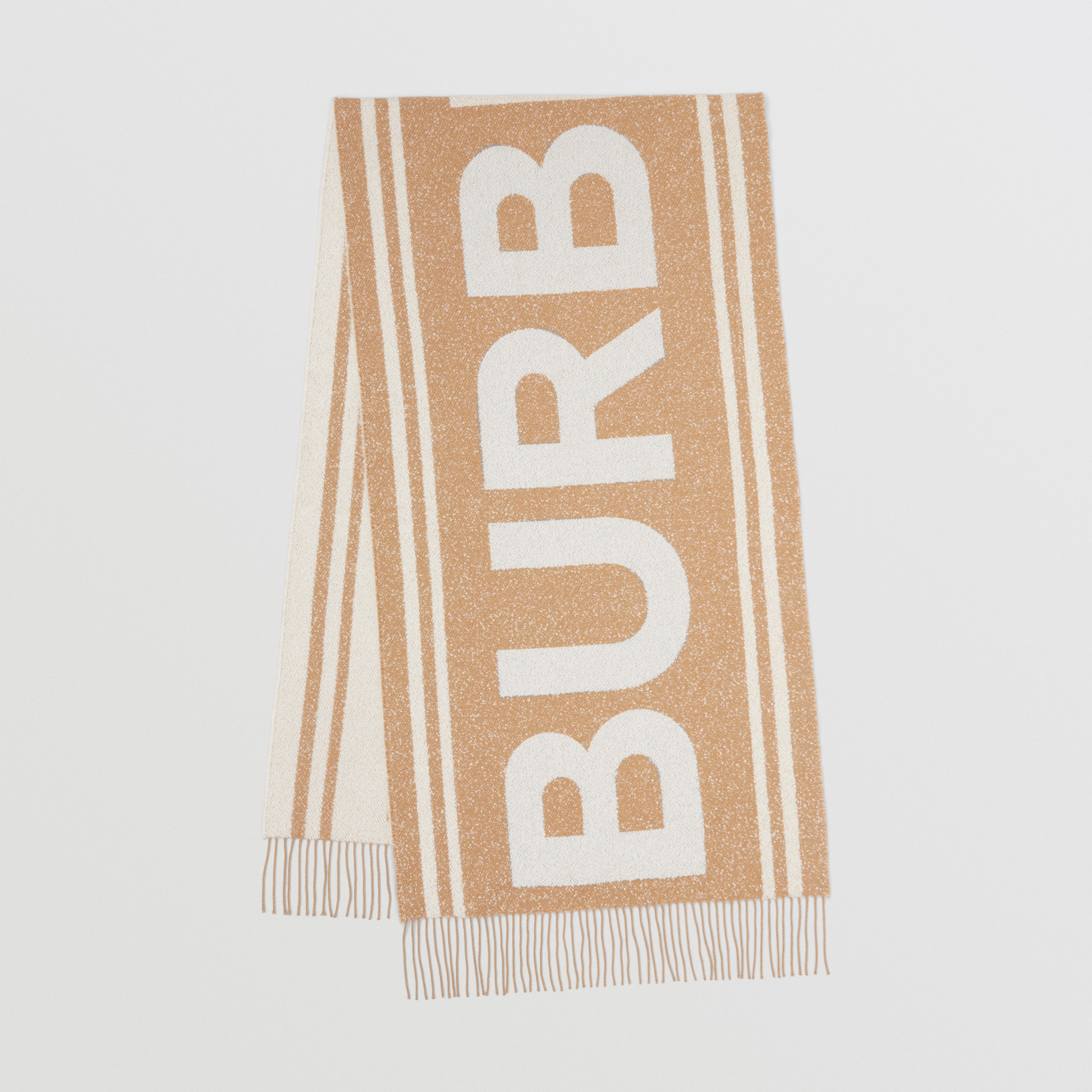 徽标提花大号羊绒丝质混纺围巾 (典藏米色) | Burberry® 博柏利官网 - 1