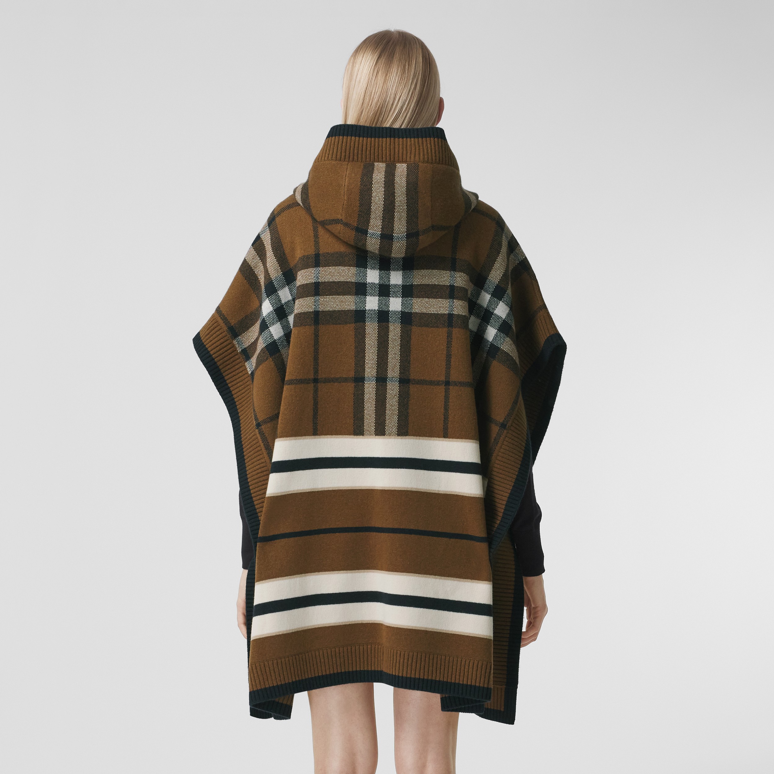 Check Wool Cashmere Blend Hooded Cape in Warm Walnut - Women | Burberry® Official - 3