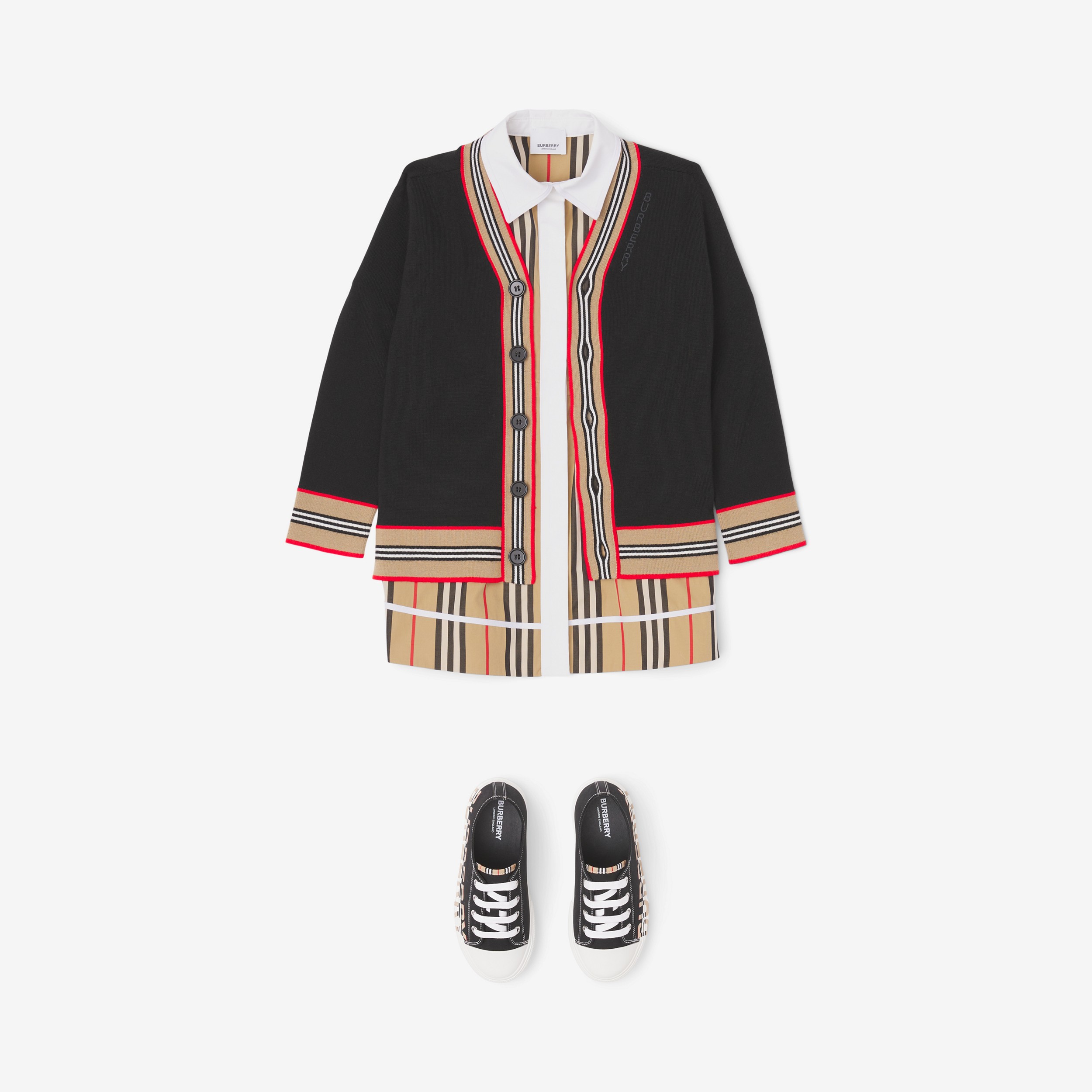 Icon Stripe Trim Wool Cardigan in Black | Burberry® Official - 4