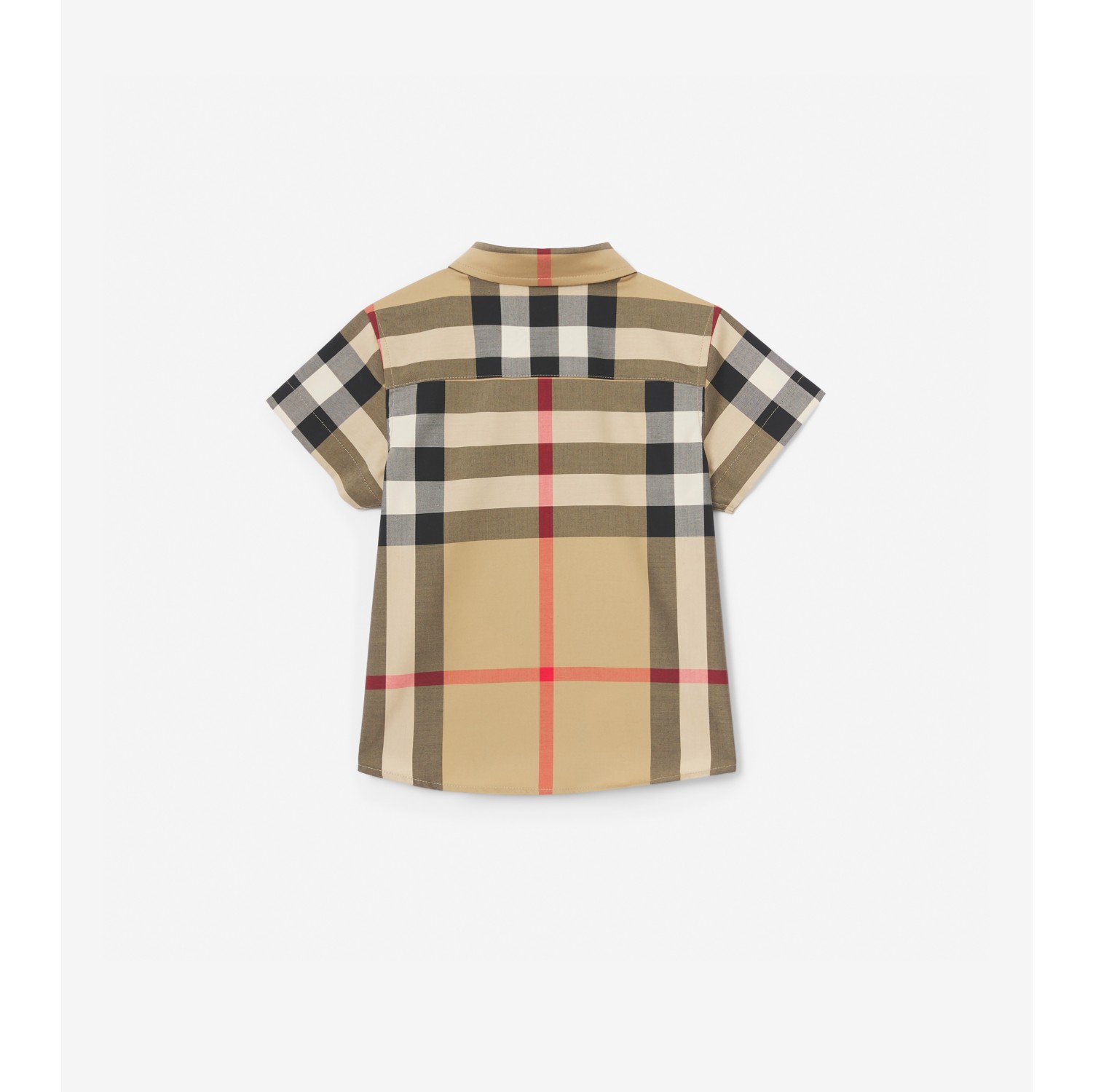 Short-sleeve Check Stretch Cotton Shirt in Archive beige