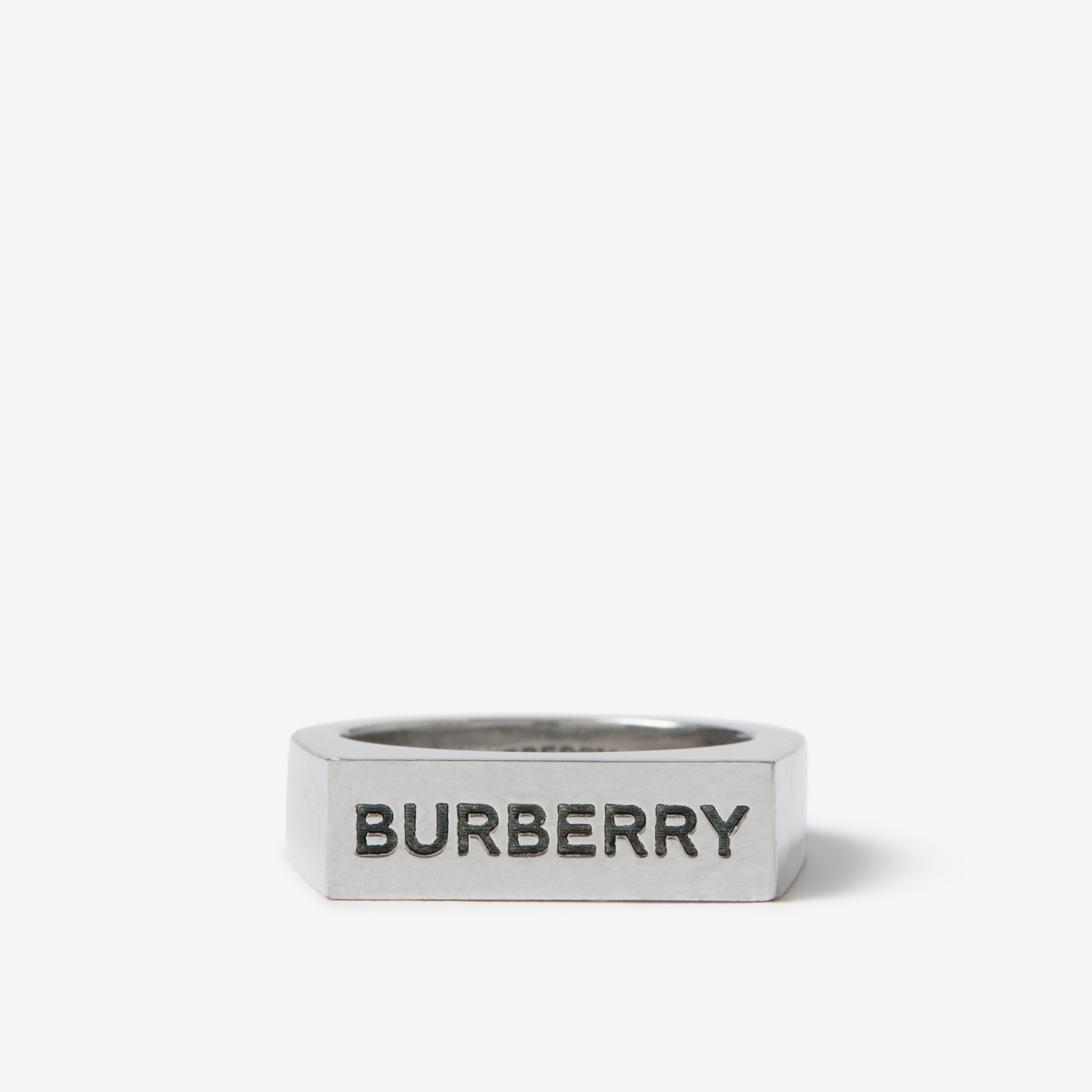 Logo Engraved Palladium-plated Signet Ring in Vintage Steel - Men | Burberry® Official - 1